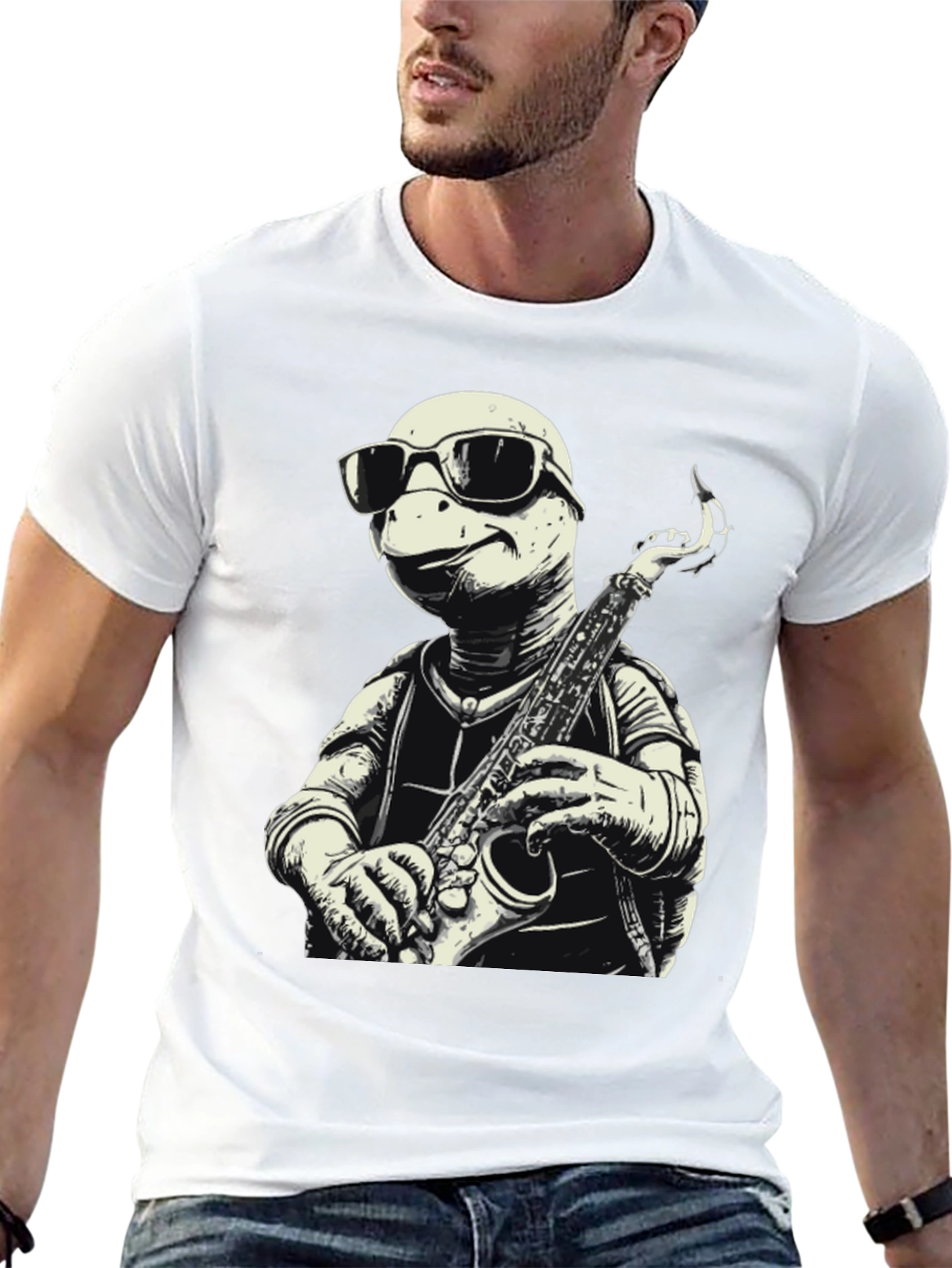 Cool Turtle Sax Player Graphic Tee