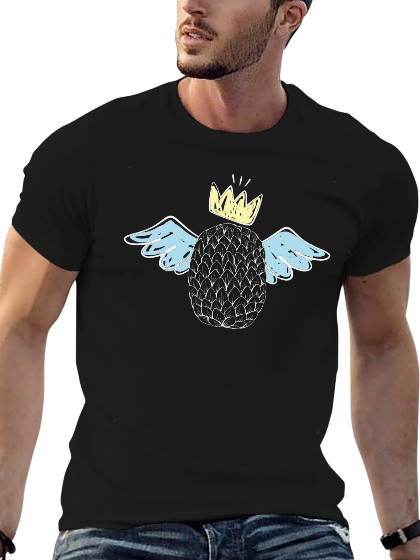 King Pineapple Graphic Tee - Trendy Black T-Shirt