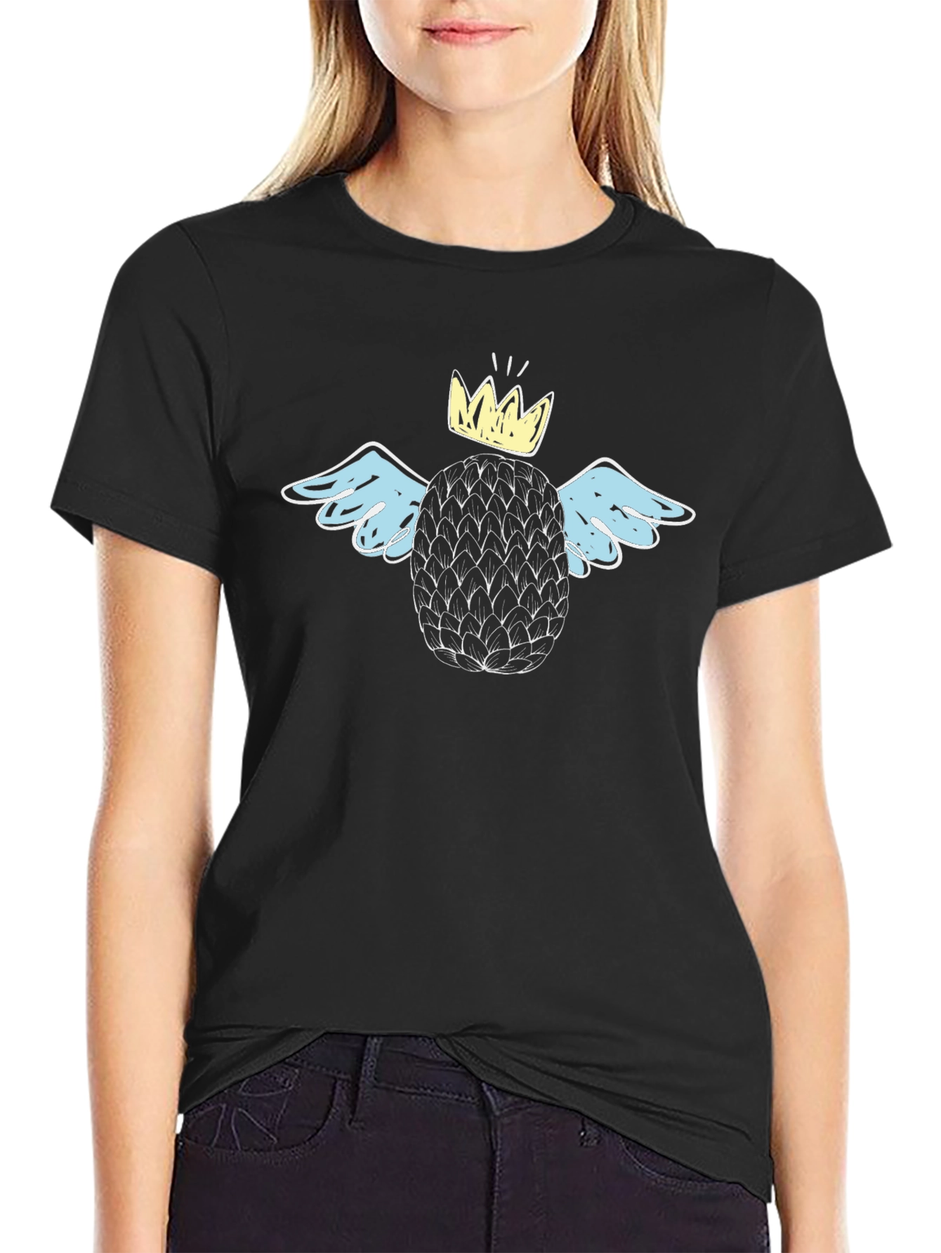 King Pineapple Graphic Tee - Trendy Black T-Shirt