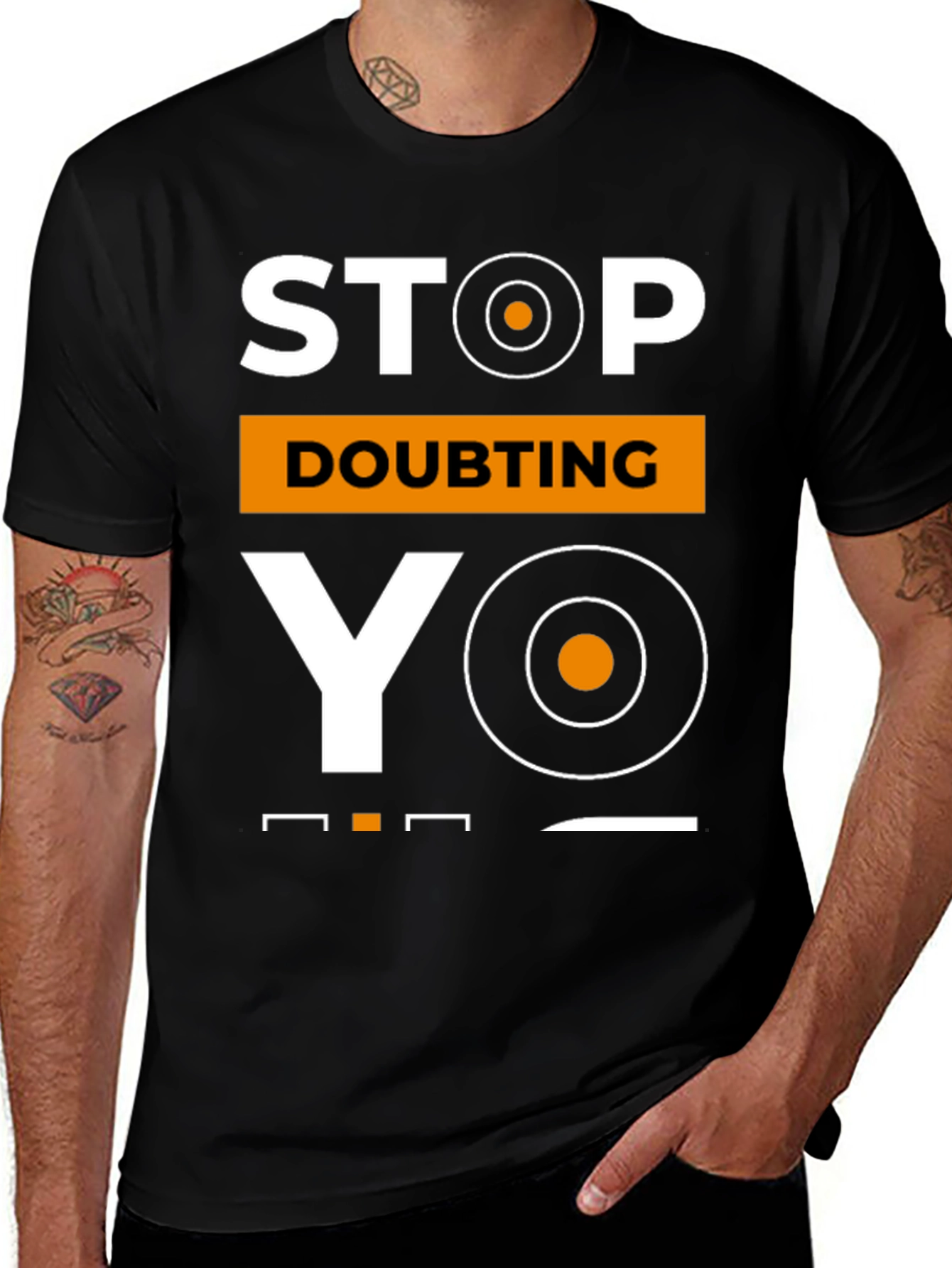 Stop Doubting YO! Black Graphic Tee for Men