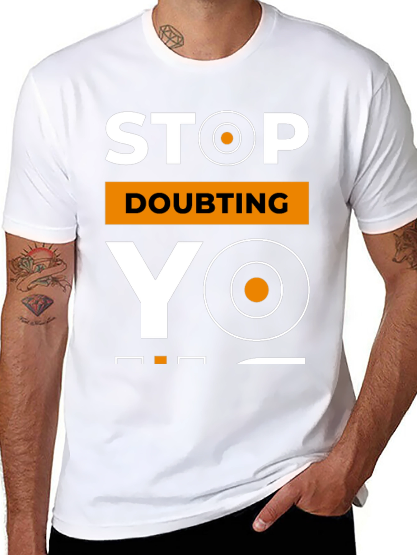 Stop Doubting YO! Black Graphic Tee for Men