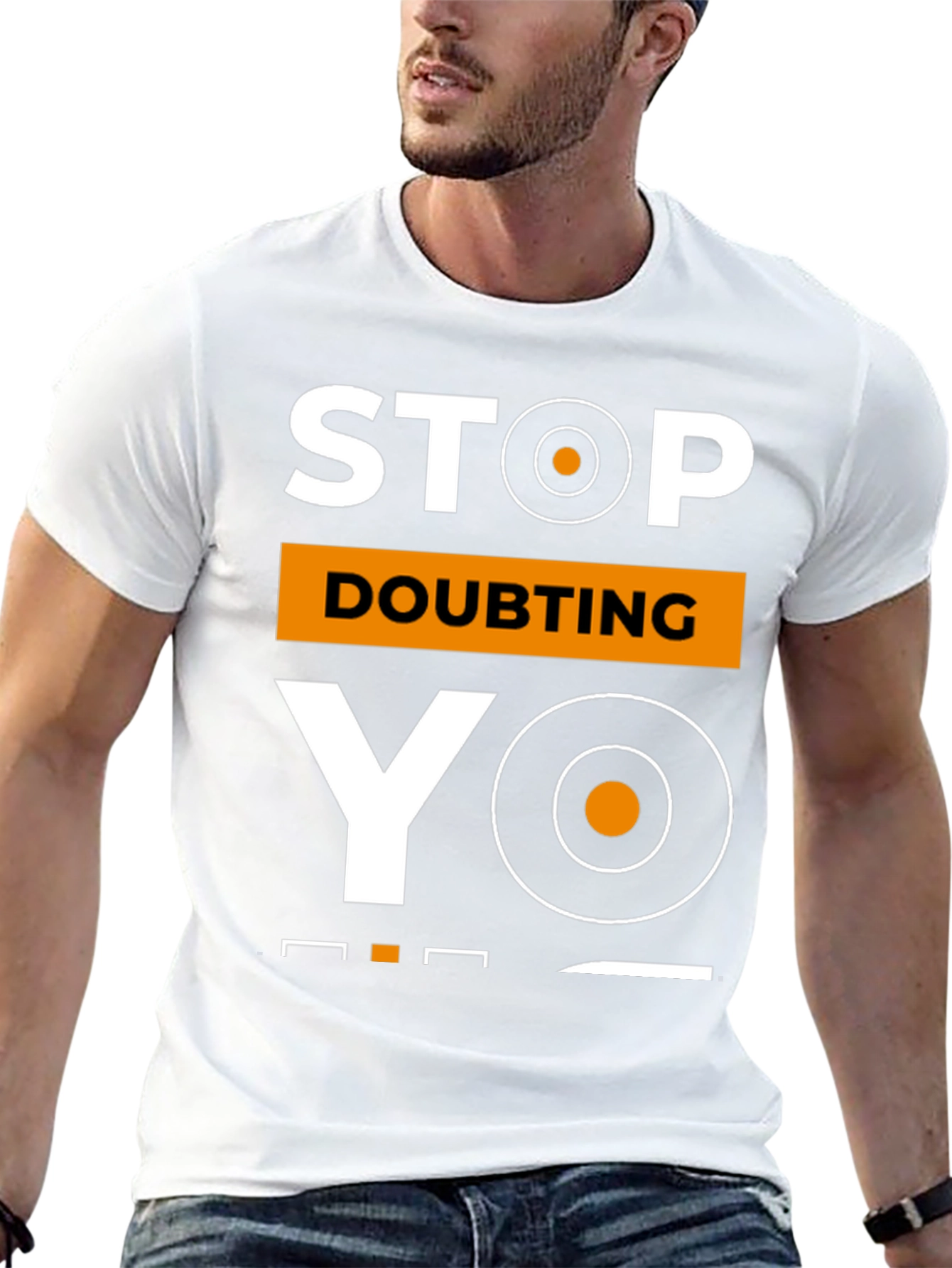 Stop Doubting YO! Black Graphic Tee for Men