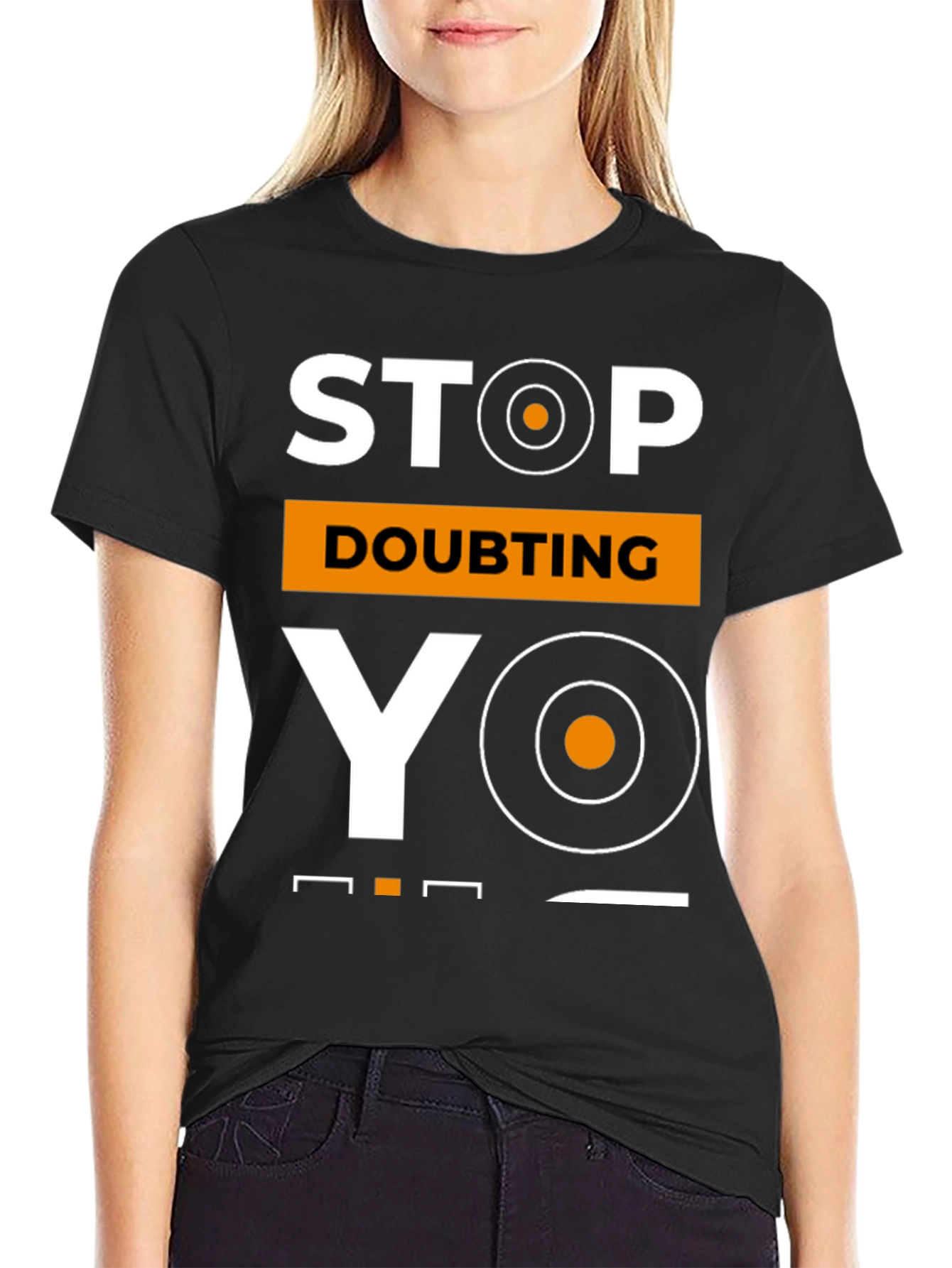 Stop Doubting YO! Black Graphic Tee for Men