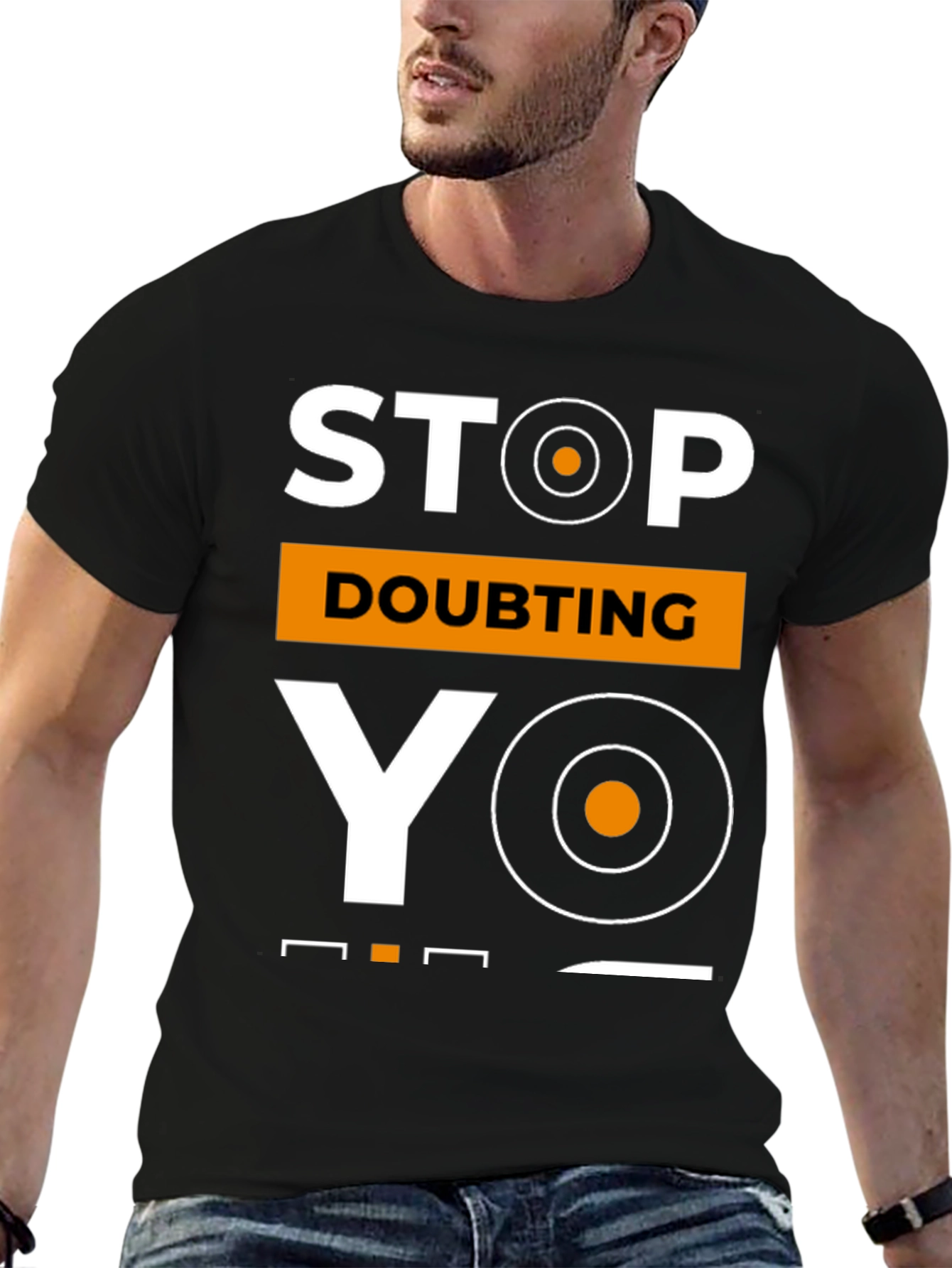 Stop Doubting YO! Black Graphic Tee for Men