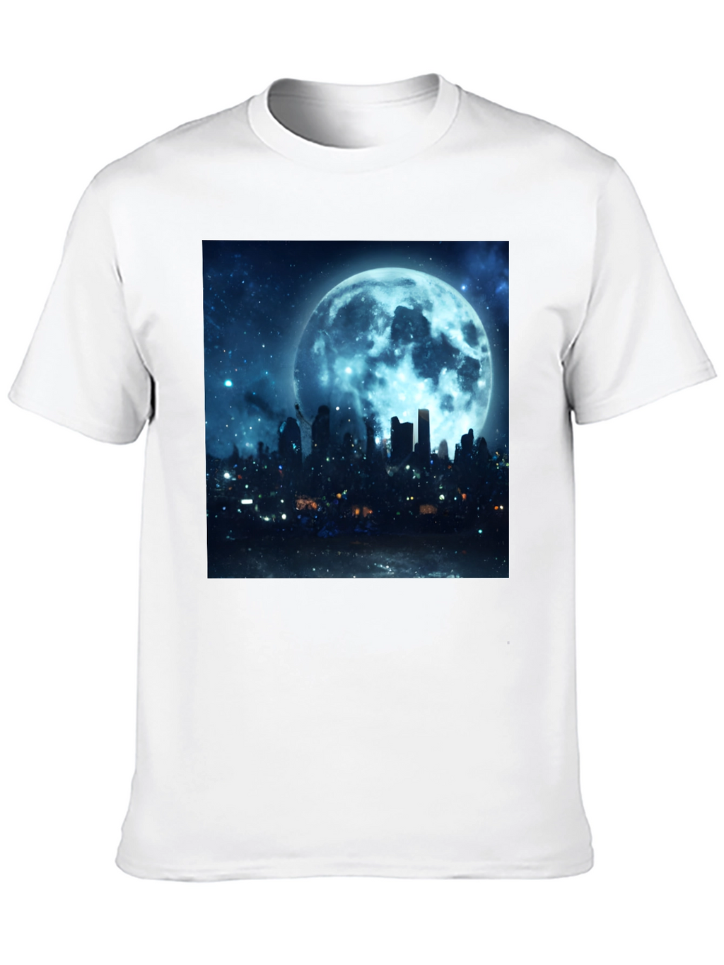 Moonlit Cityscape Graphic Tee - Black