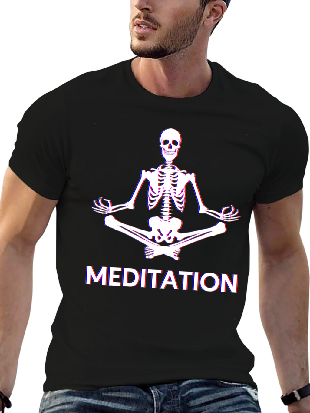 Meditating Skeleton Graphic Tee - Relaxed Fit