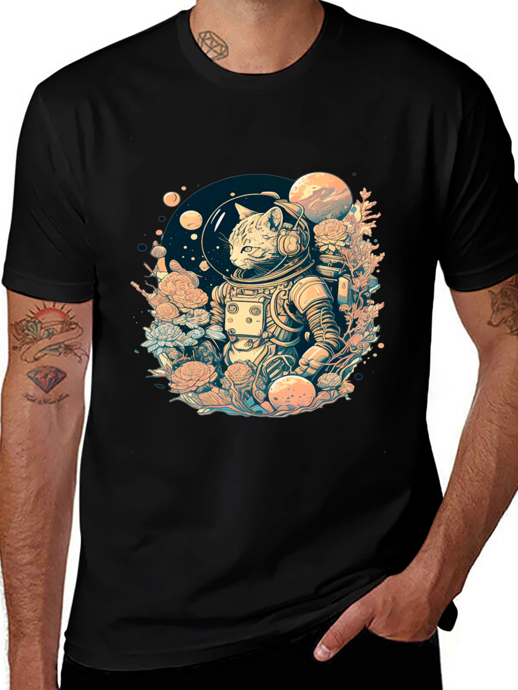 Astronaut Cat Graphic Tee - Space Adventure