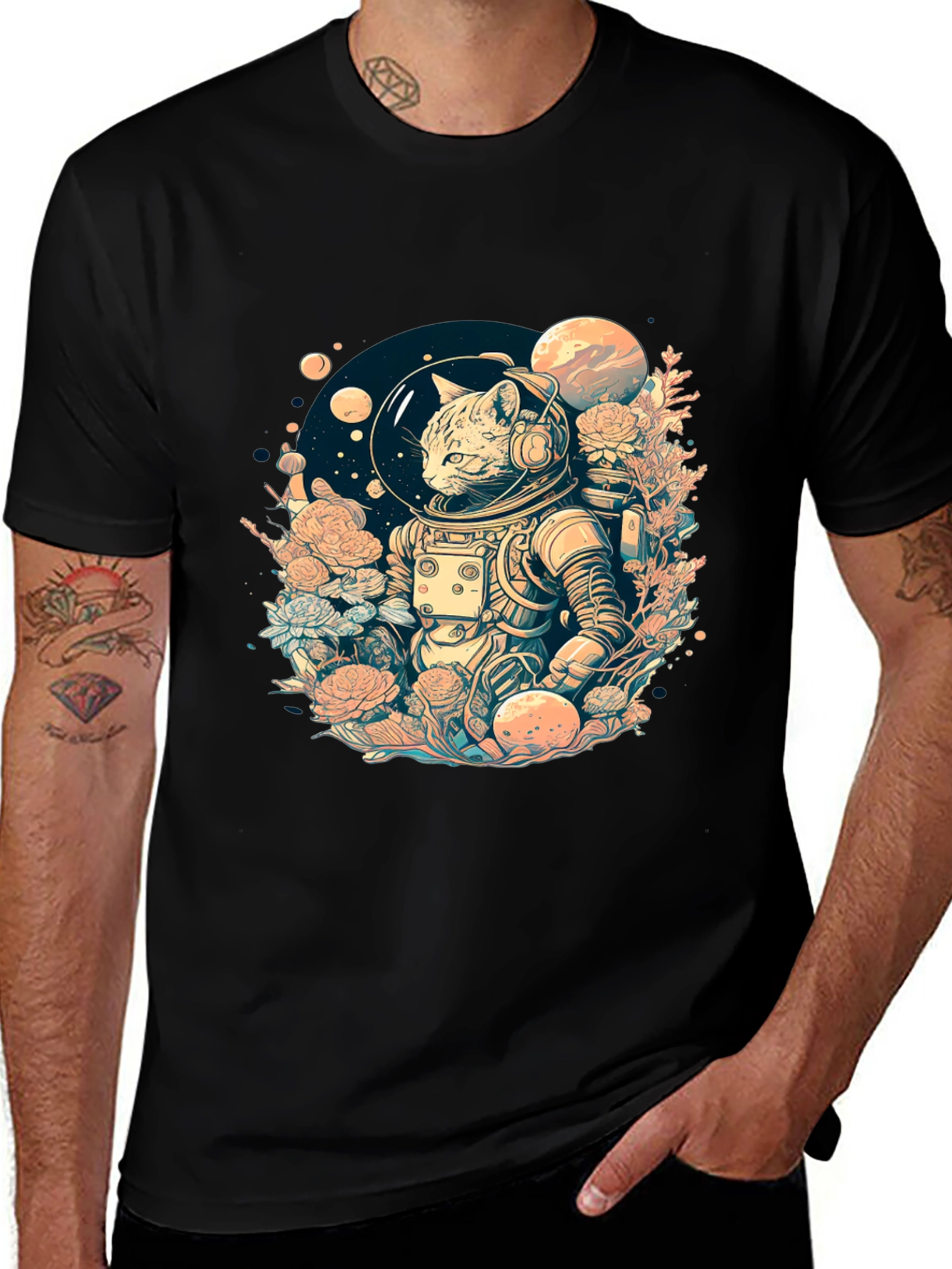 Astronaut Cat Graphic Tee - Space Adventure