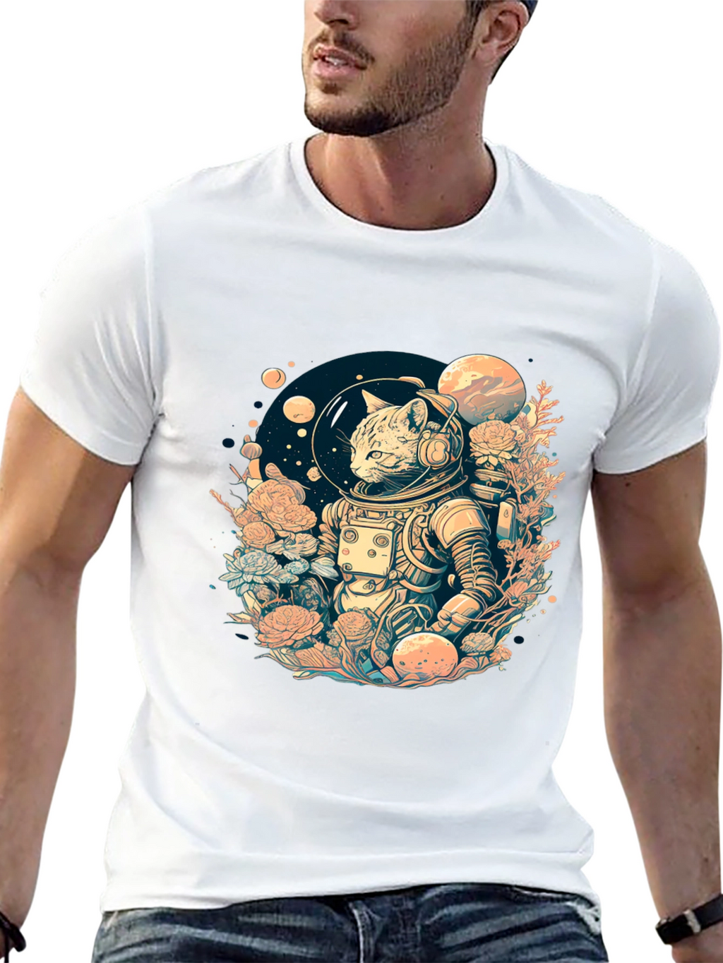 Astronaut Cat Graphic Tee - Space Adventure