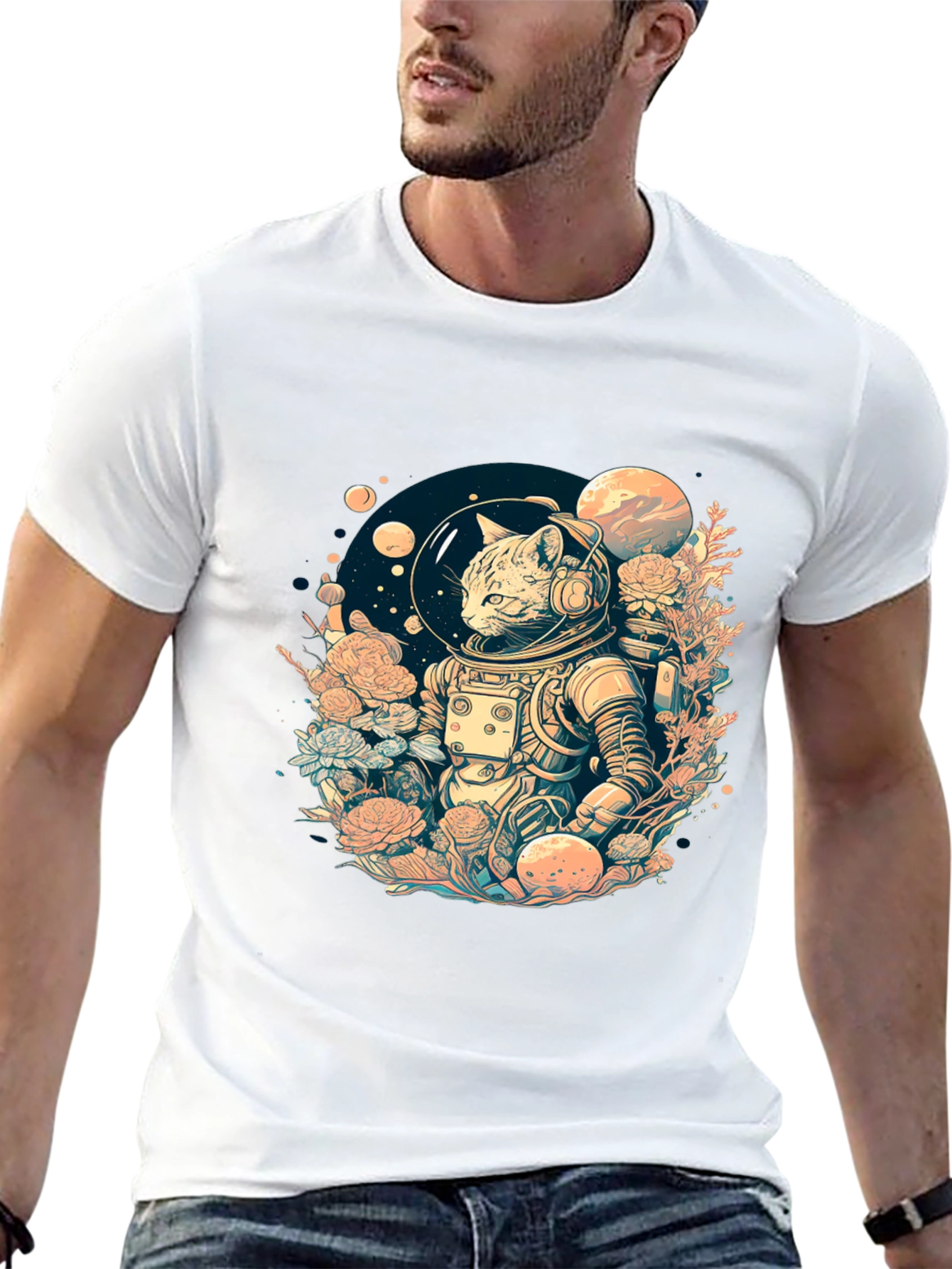 Astronaut Cat Graphic Tee - Space Adventure