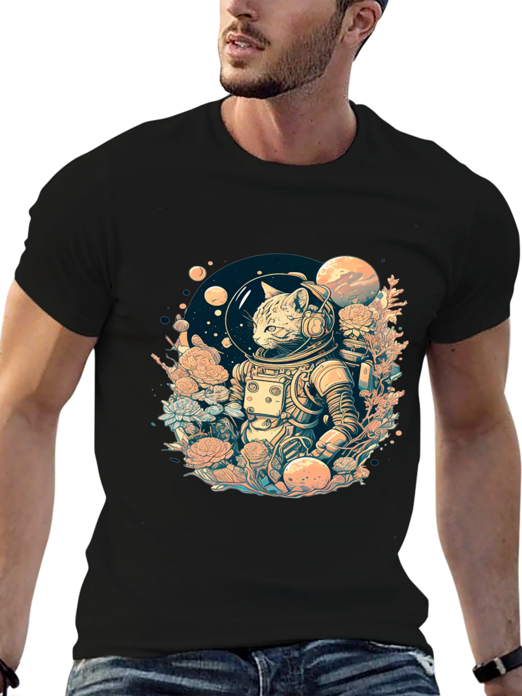 Astronaut Cat Graphic Tee - Space Adventure