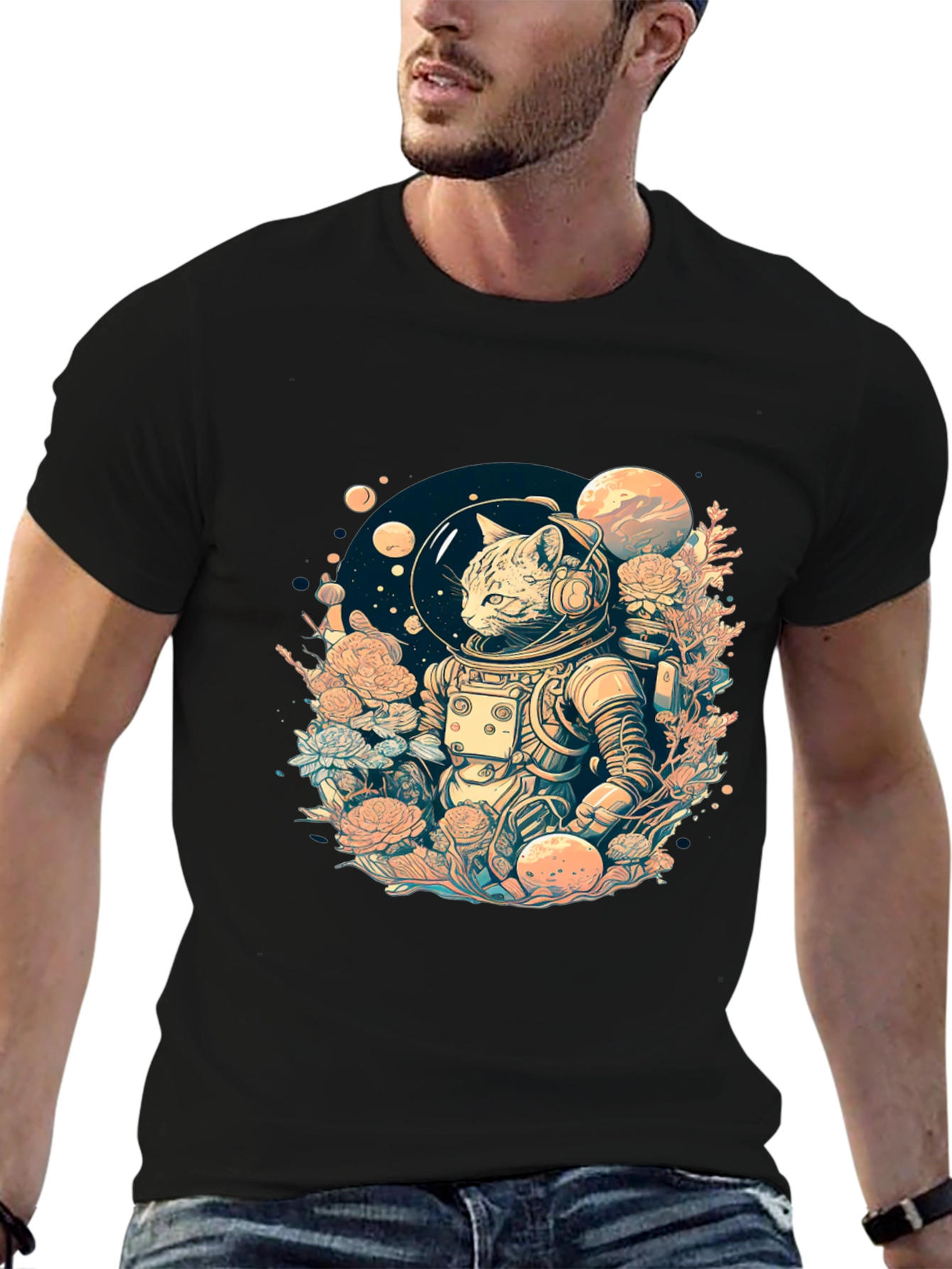 Astronaut Cat Graphic Tee - Space Adventure
