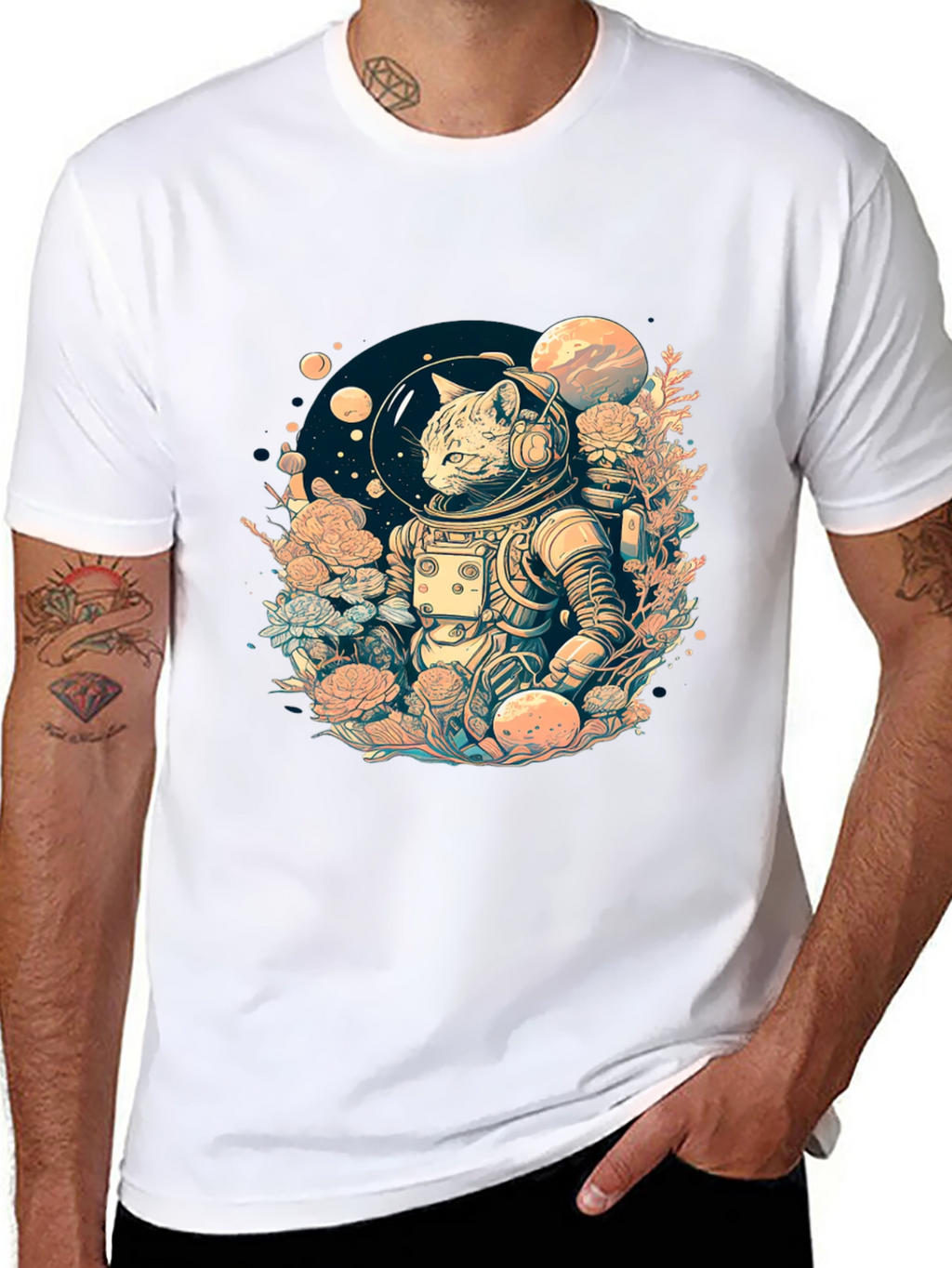 Astronaut Cat Graphic Tee - Space Adventure
