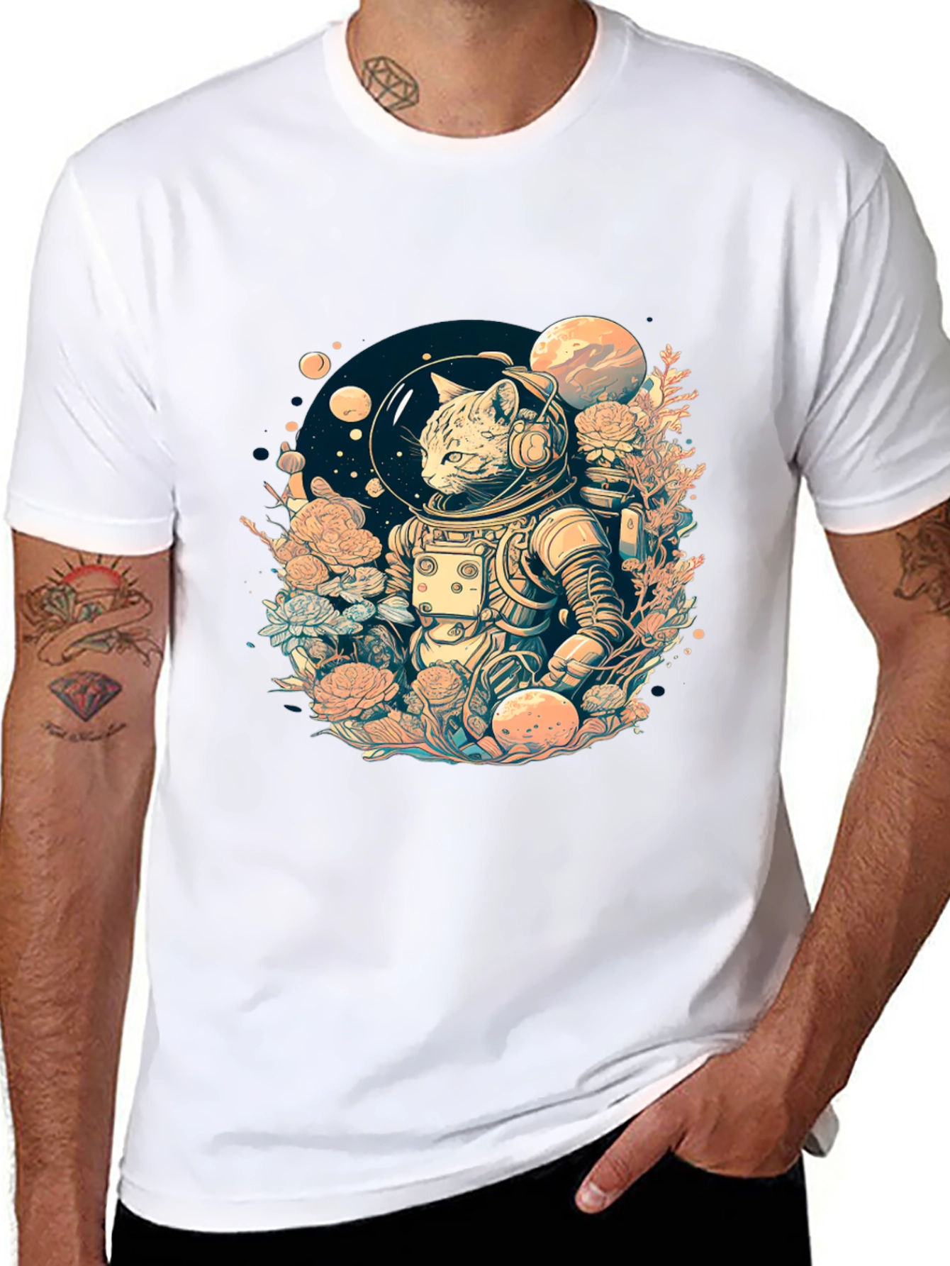 Astronaut Cat Graphic Tee - Space Adventure