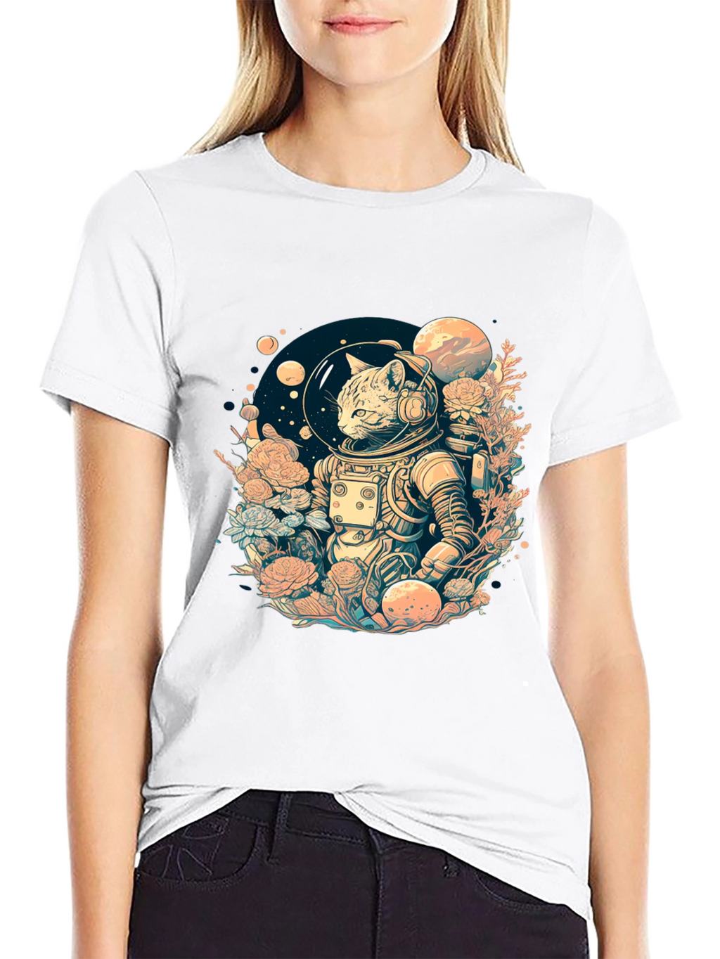 Astronaut Cat Graphic Tee - Space Adventure