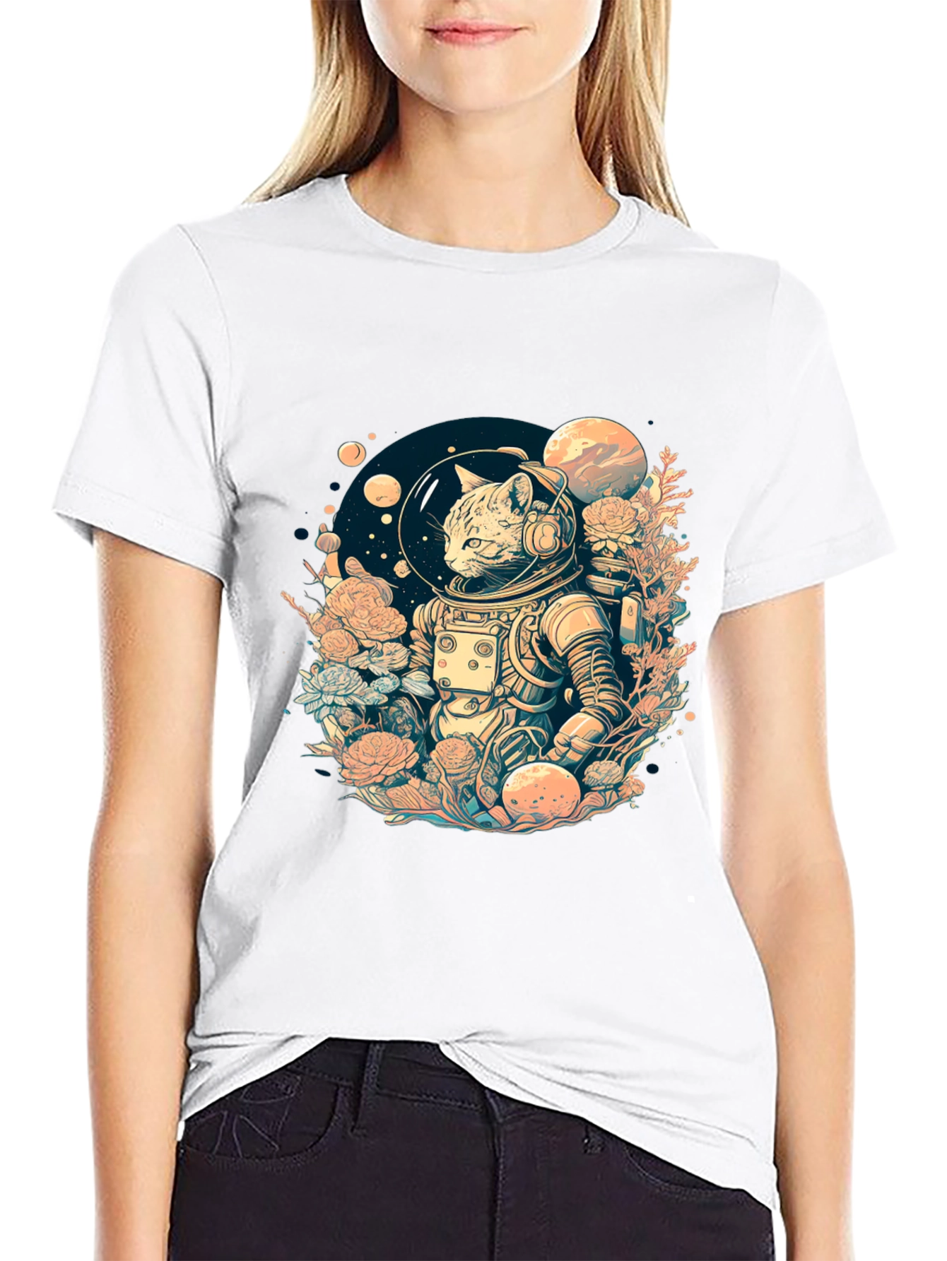 Astronaut Cat Graphic Tee - Space Adventure