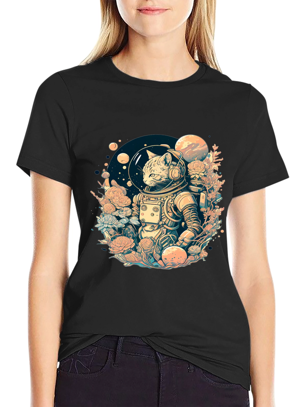 Astronaut Cat Graphic Tee - Space Adventure