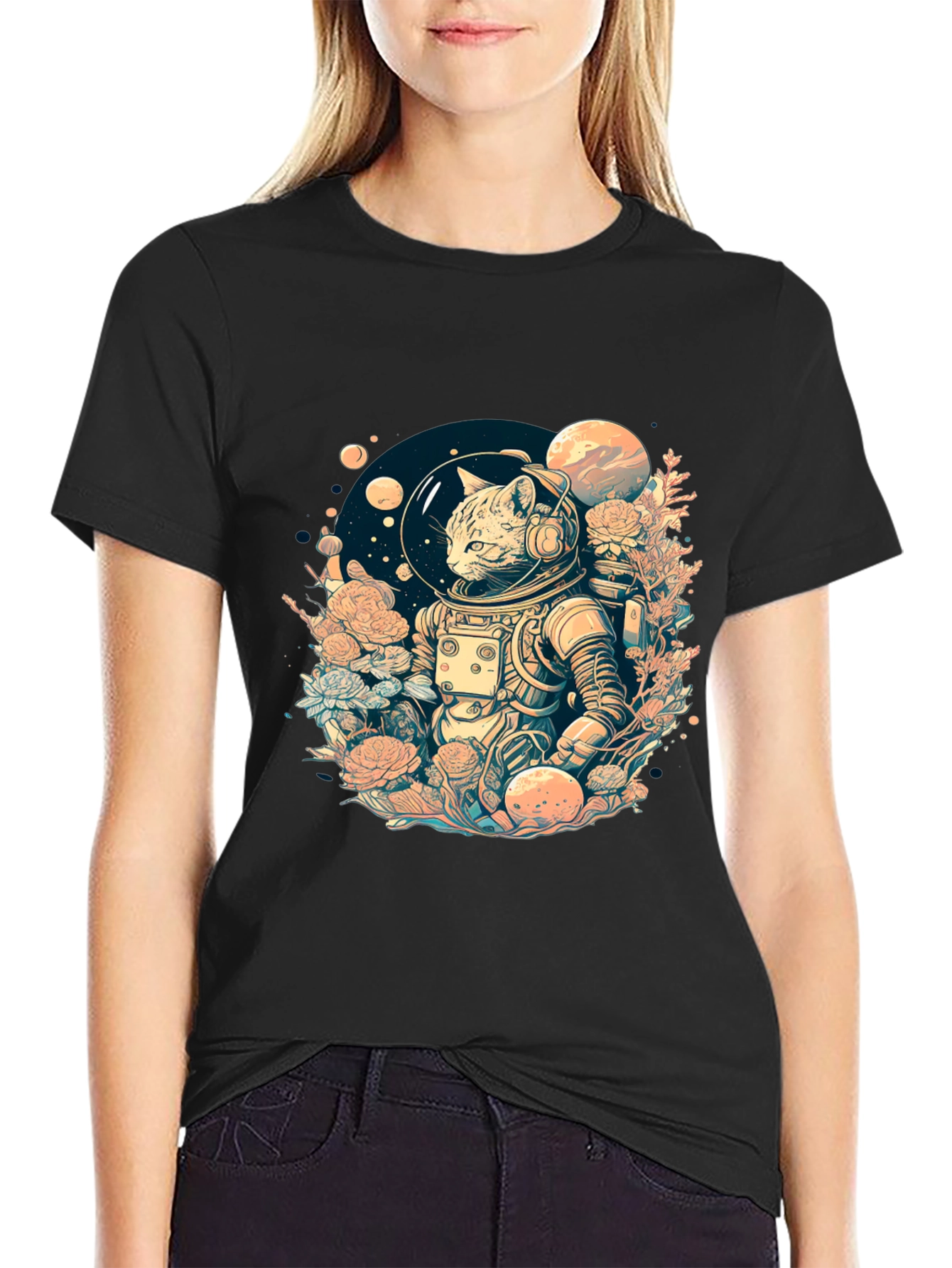 Astronaut Cat Graphic Tee - Space Adventure