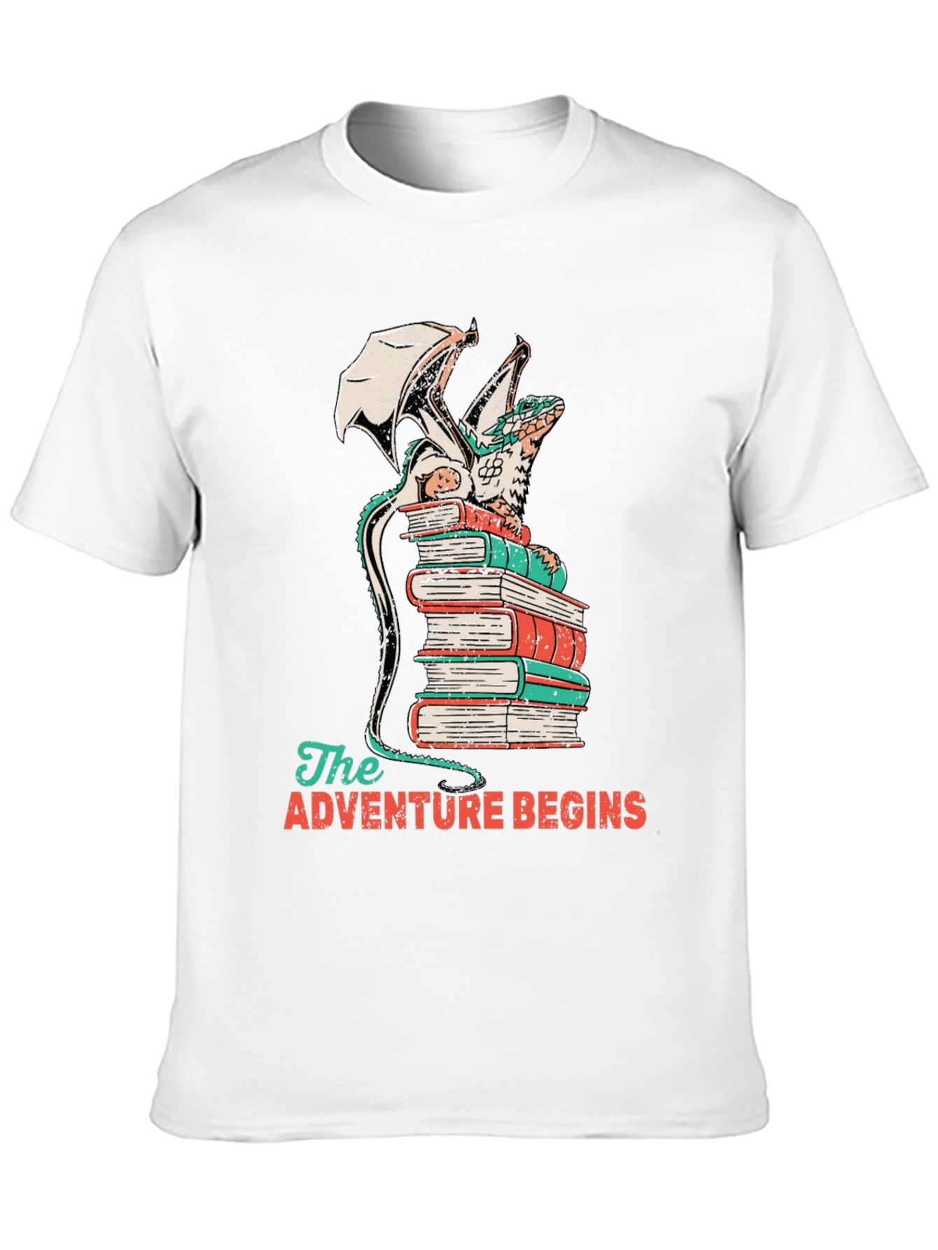 Dragon on Books T-Shirt - Adventure Begins Tee