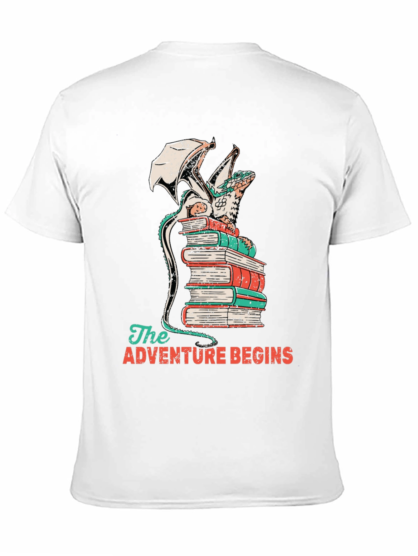 Dragon on Books T-Shirt - Adventure Begins Tee