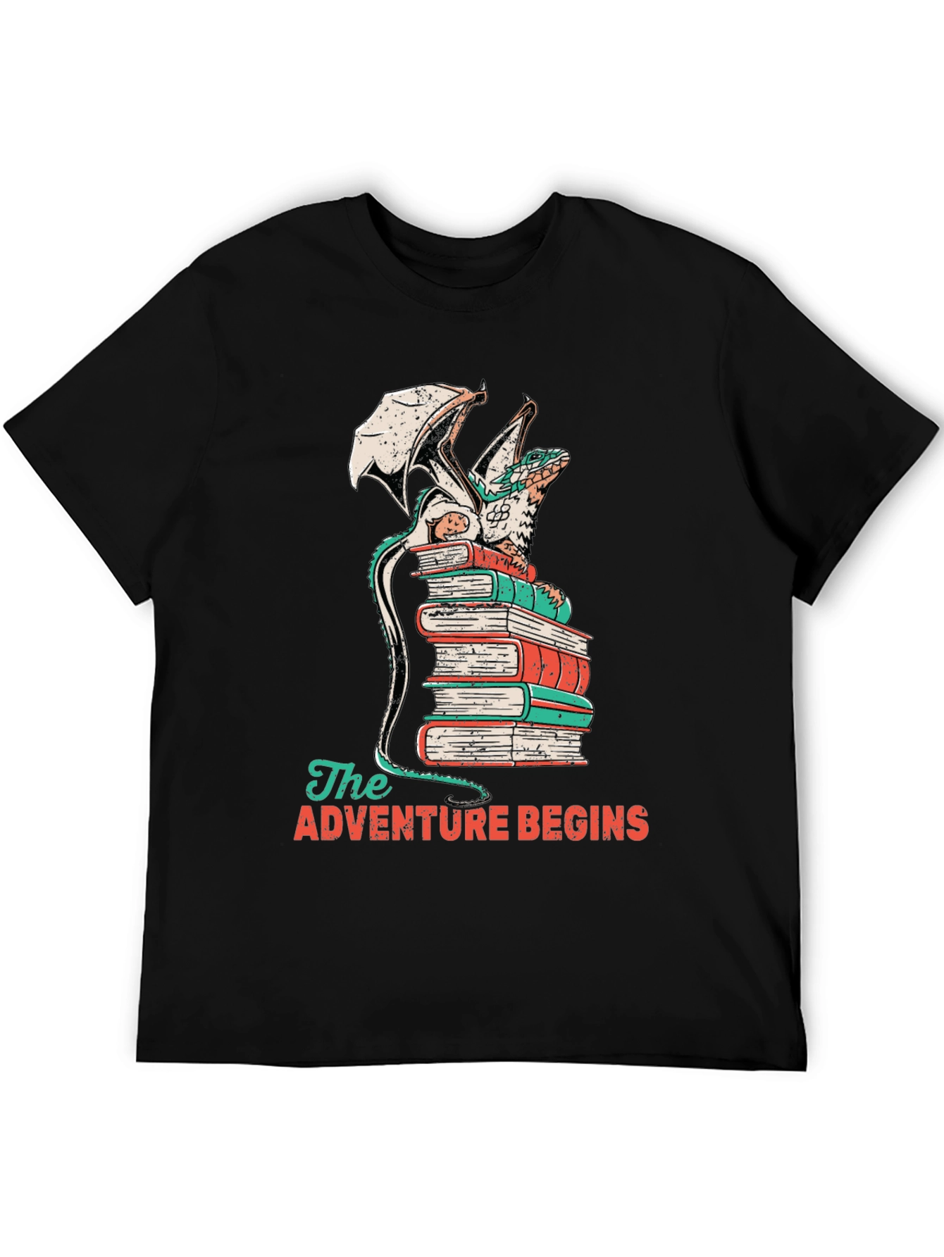 Dragon on Books T-Shirt - Adventure Begins Tee