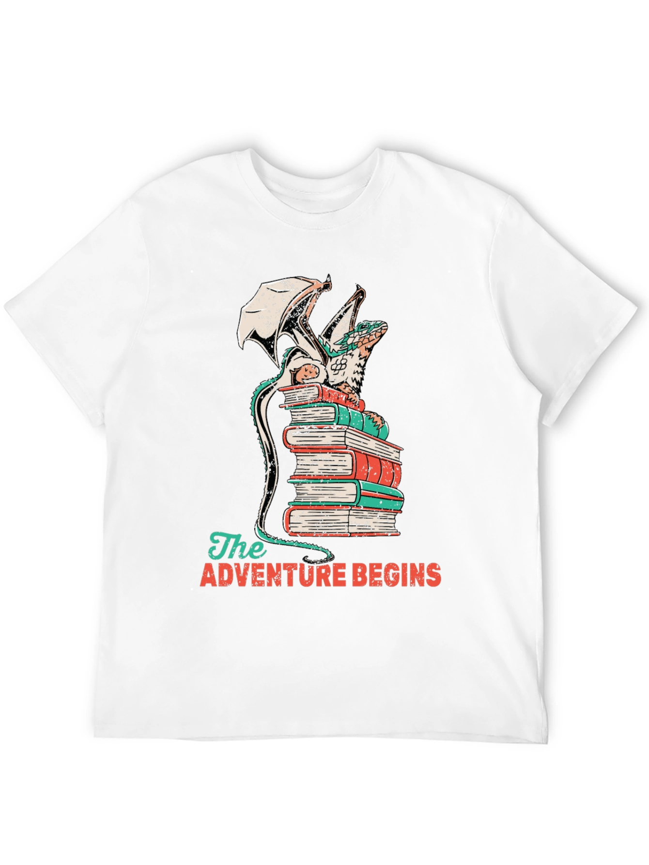 Dragon on Books T-Shirt - Adventure Begins Tee