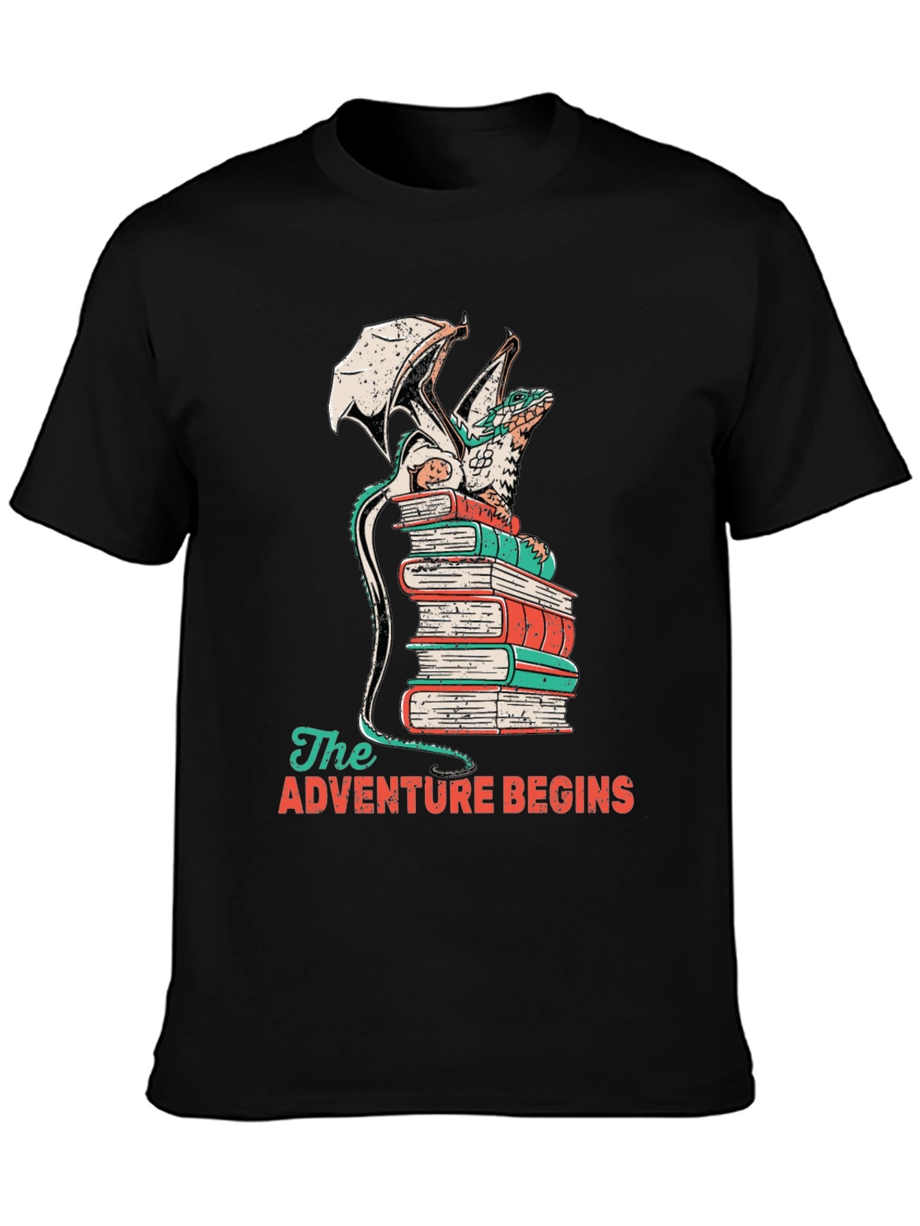 Dragon on Books T-Shirt - Adventure Begins Tee