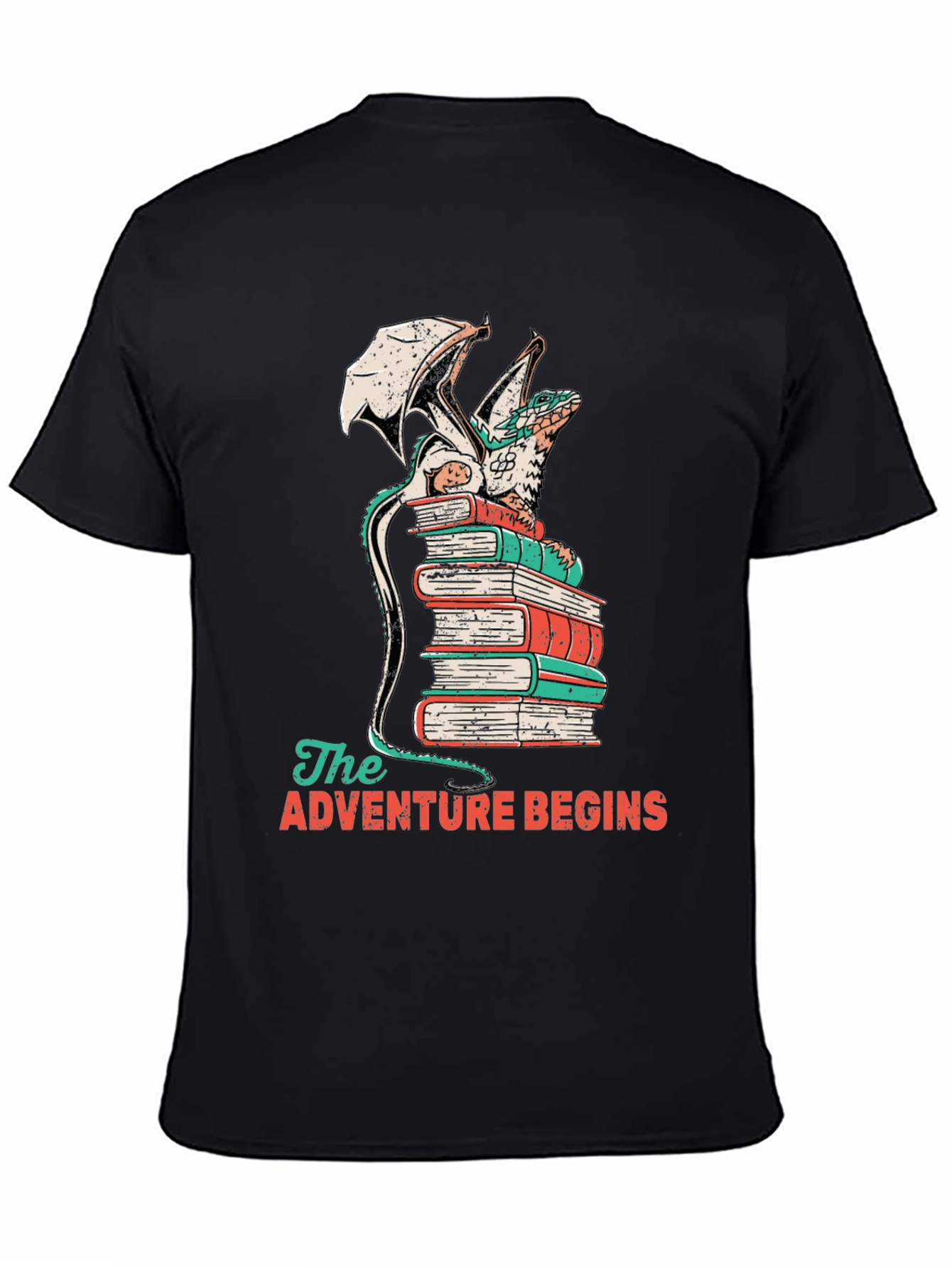 Dragon on Books T-Shirt - Adventure Begins Tee
