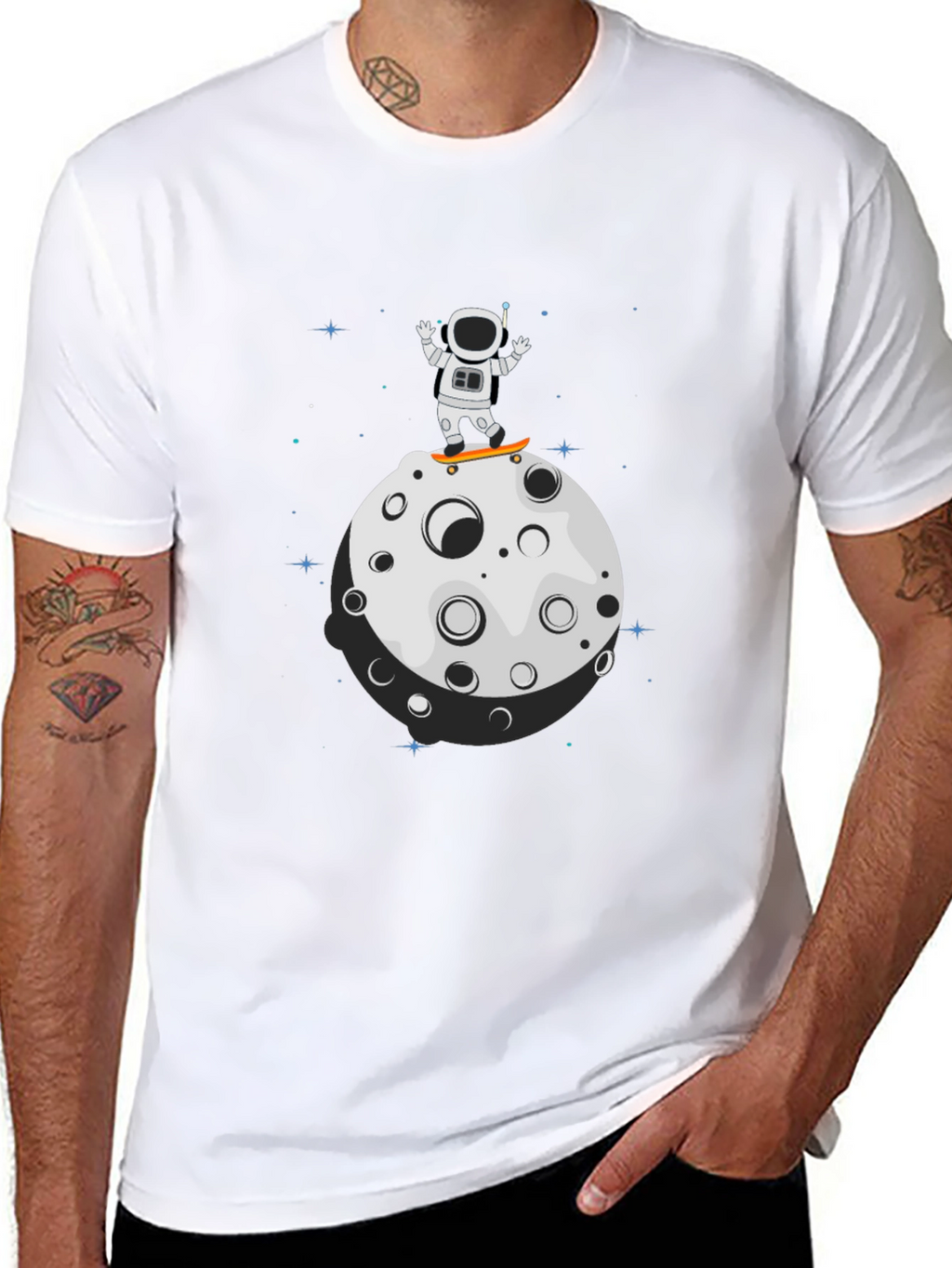 Astronaut Skateboard Moon Black T-Shirt