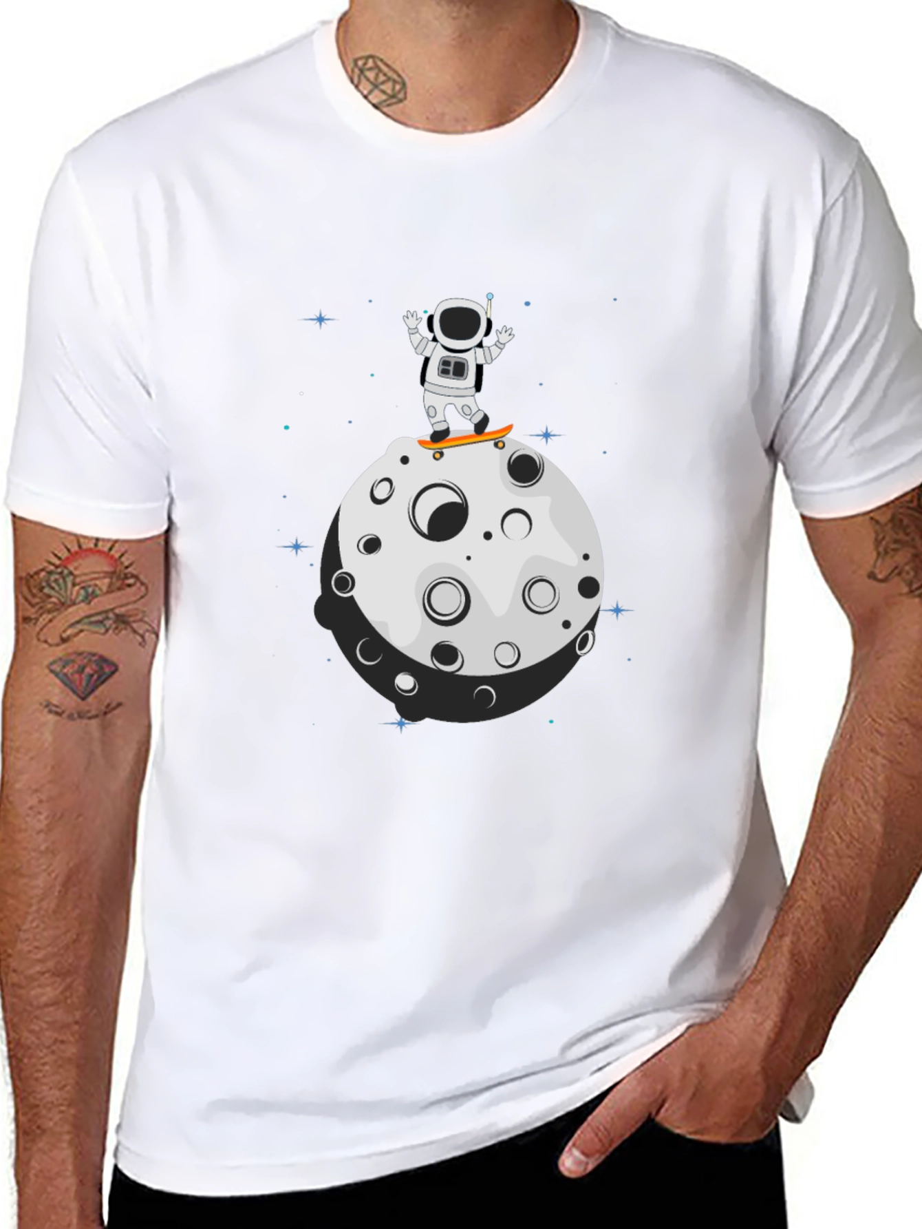 Astronaut Skateboard Moon Black T-Shirt