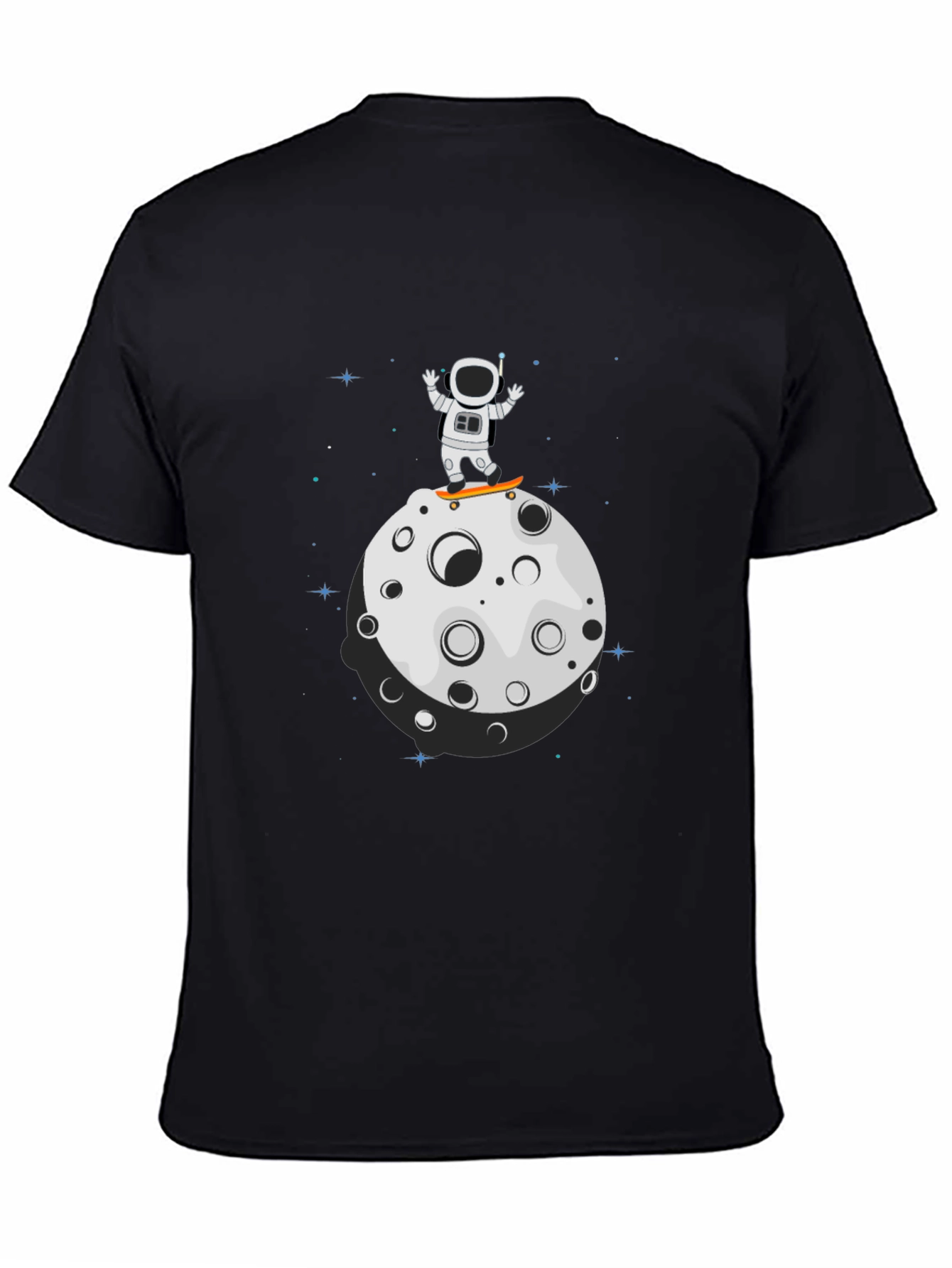 Astronaut Skateboard Moon Black T-Shirt