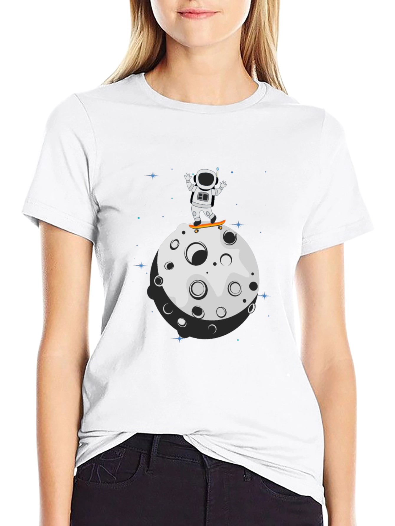 Astronaut Skateboard Moon Black T-Shirt