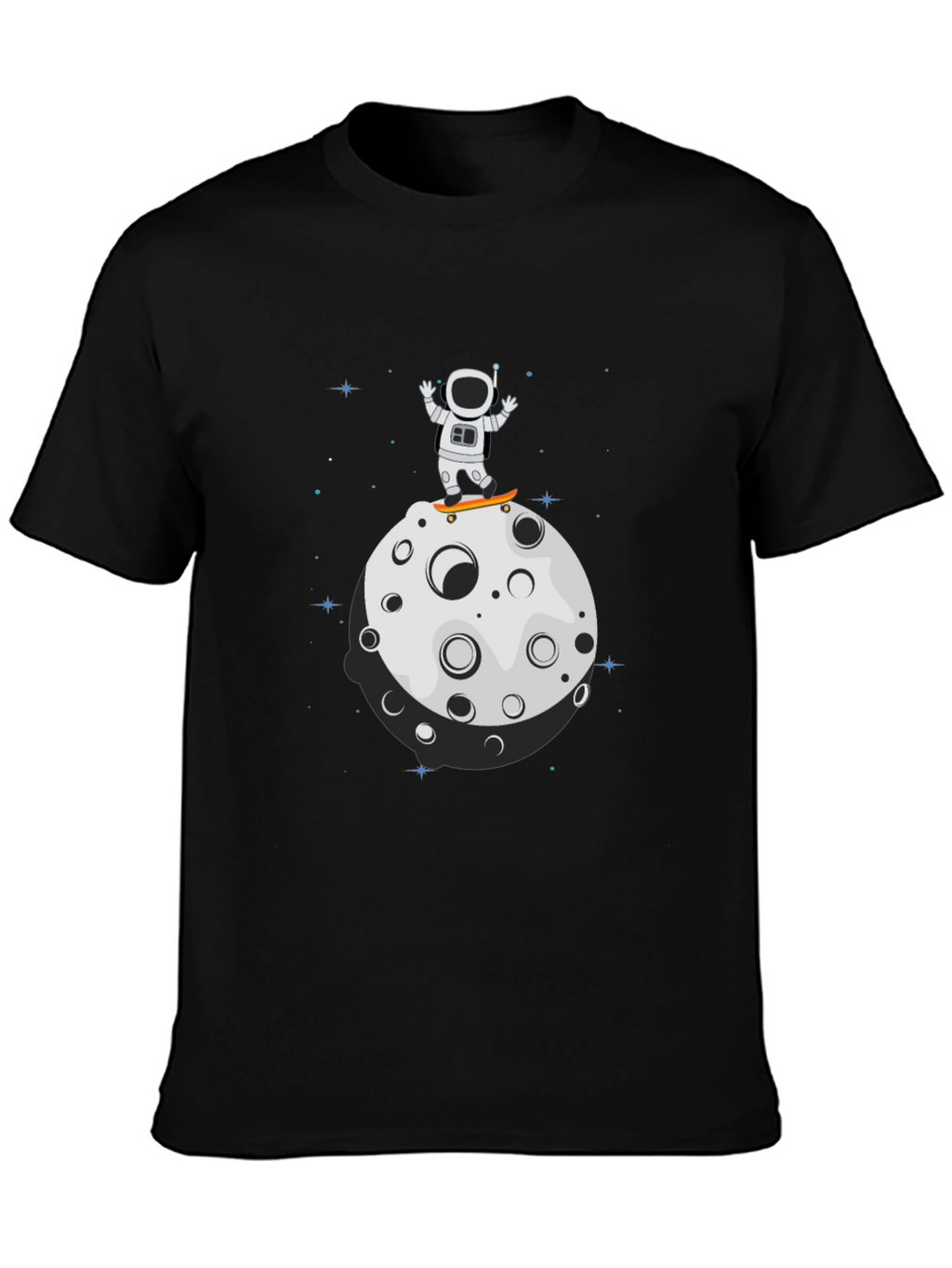 Astronaut Skateboard Moon Black T-Shirt