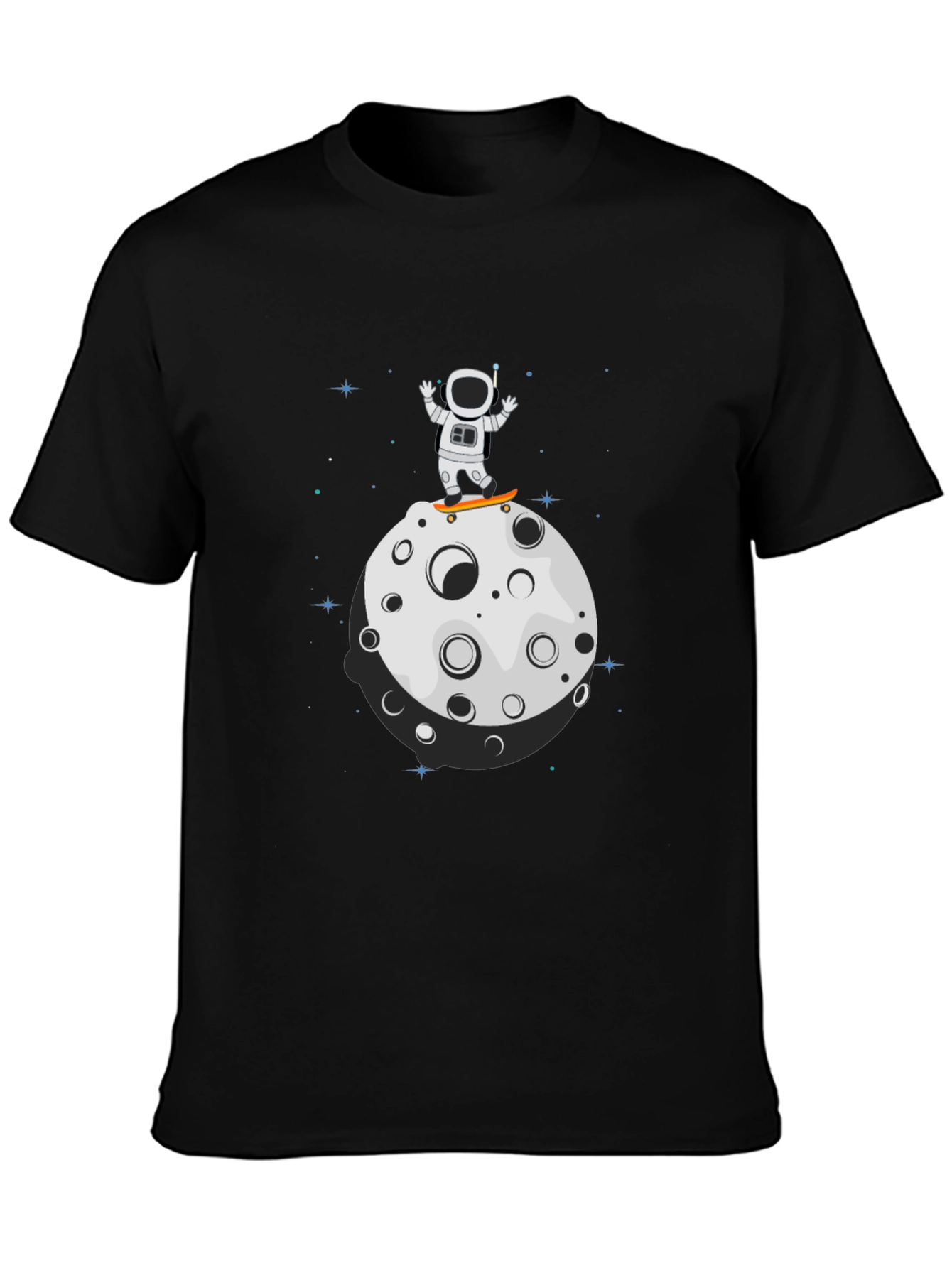 Astronaut Skateboard Moon Black T-Shirt
