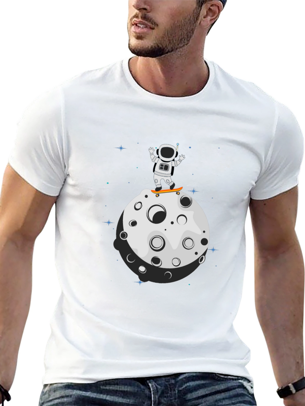Astronaut Skateboard Moon Black T-Shirt