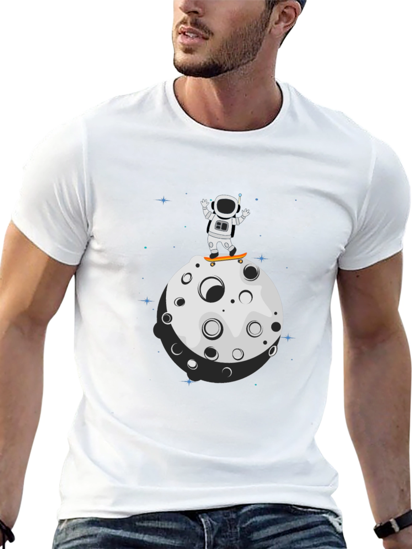 Astronaut Skateboard Moon Black T-Shirt