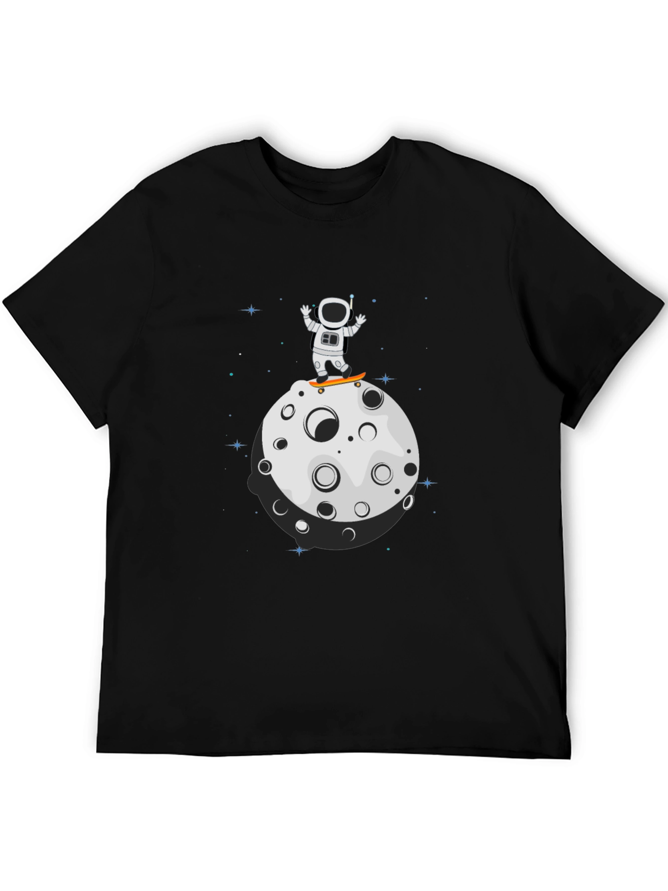 Astronaut Skateboard Moon Black T-Shirt