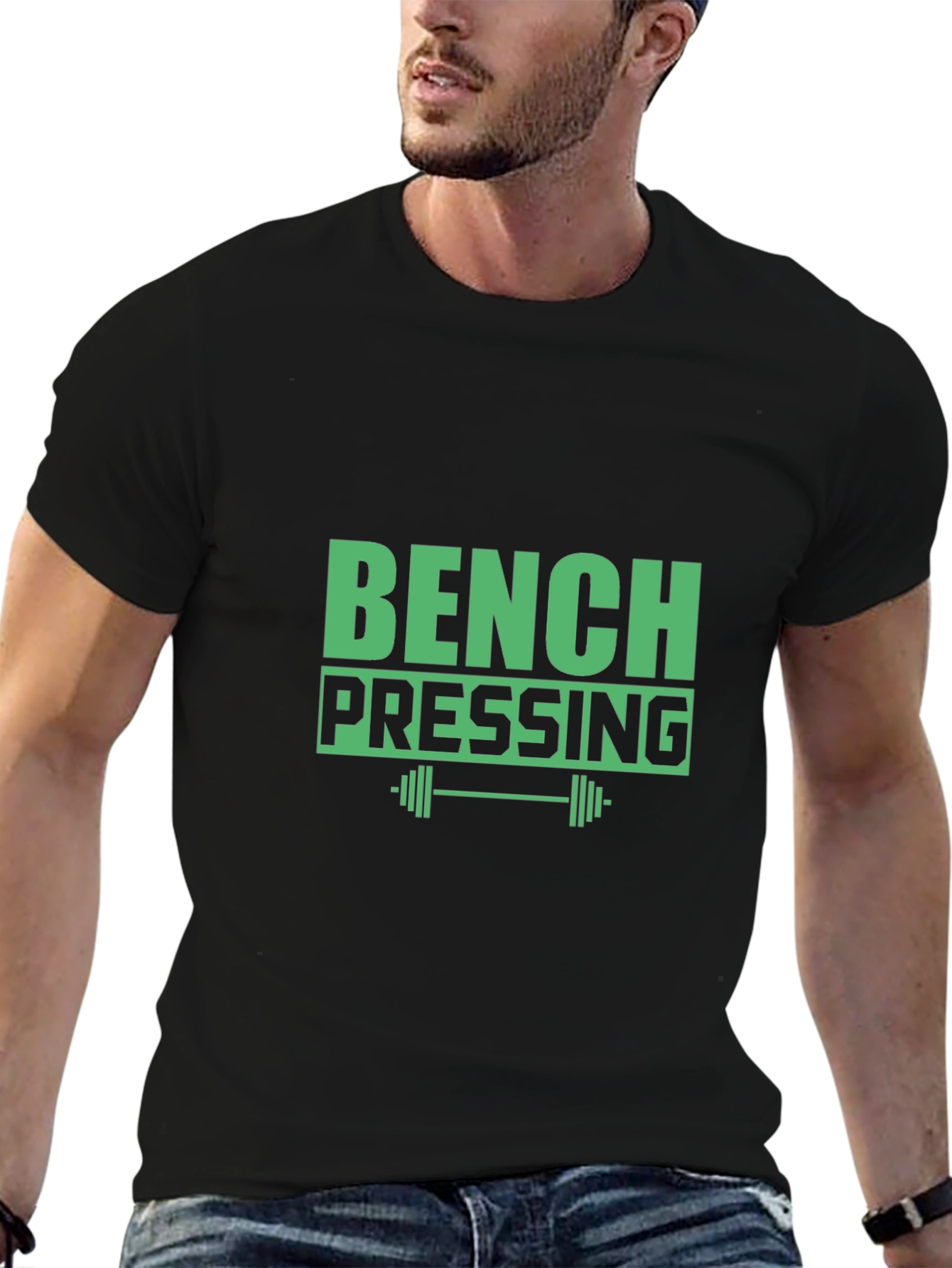 Bench Pressing Black T-Shirt - Gym Workout Apparel
