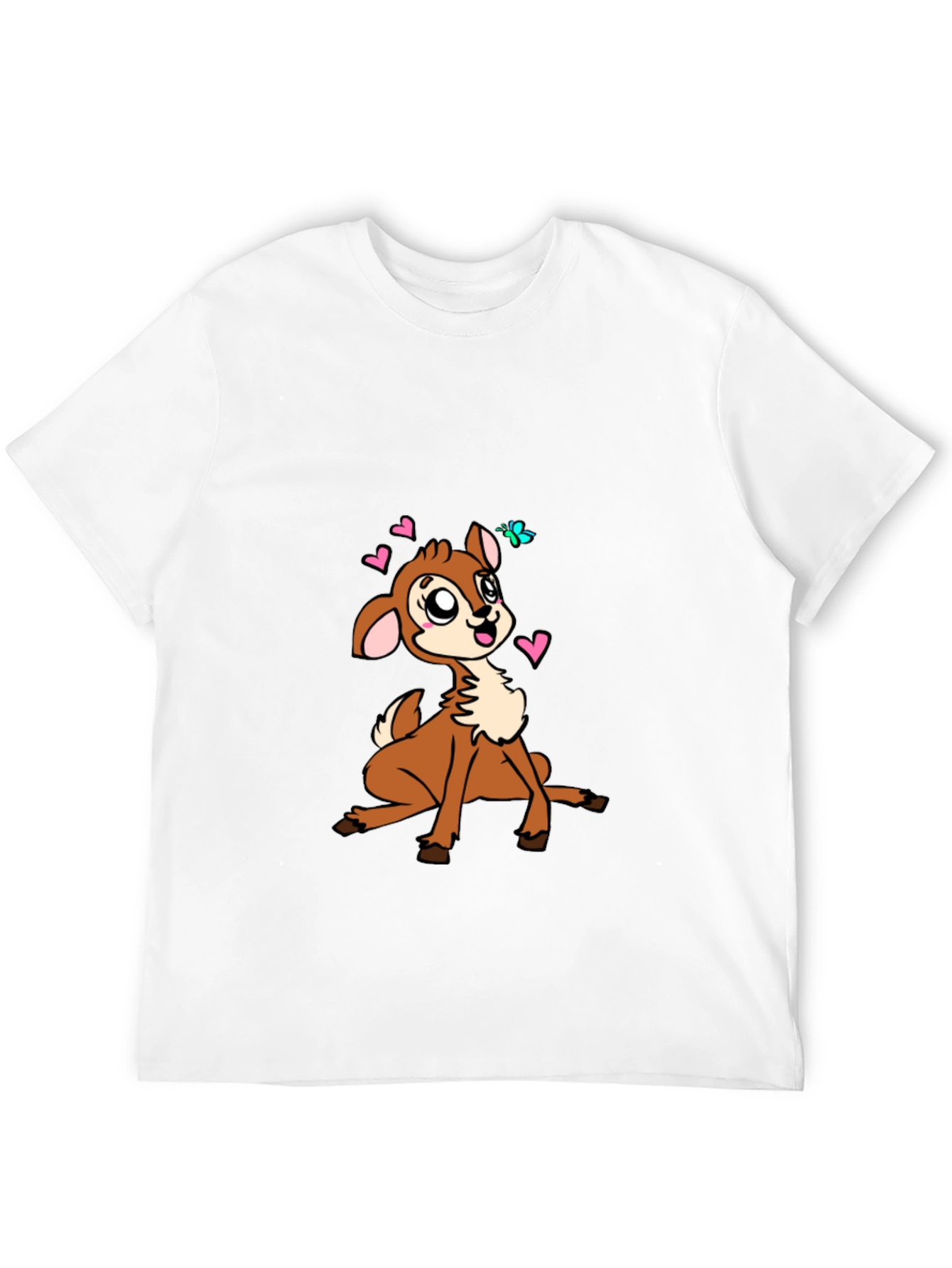 Cute Deer Graphic Tee - Black Cotton Blend Casual Shirt