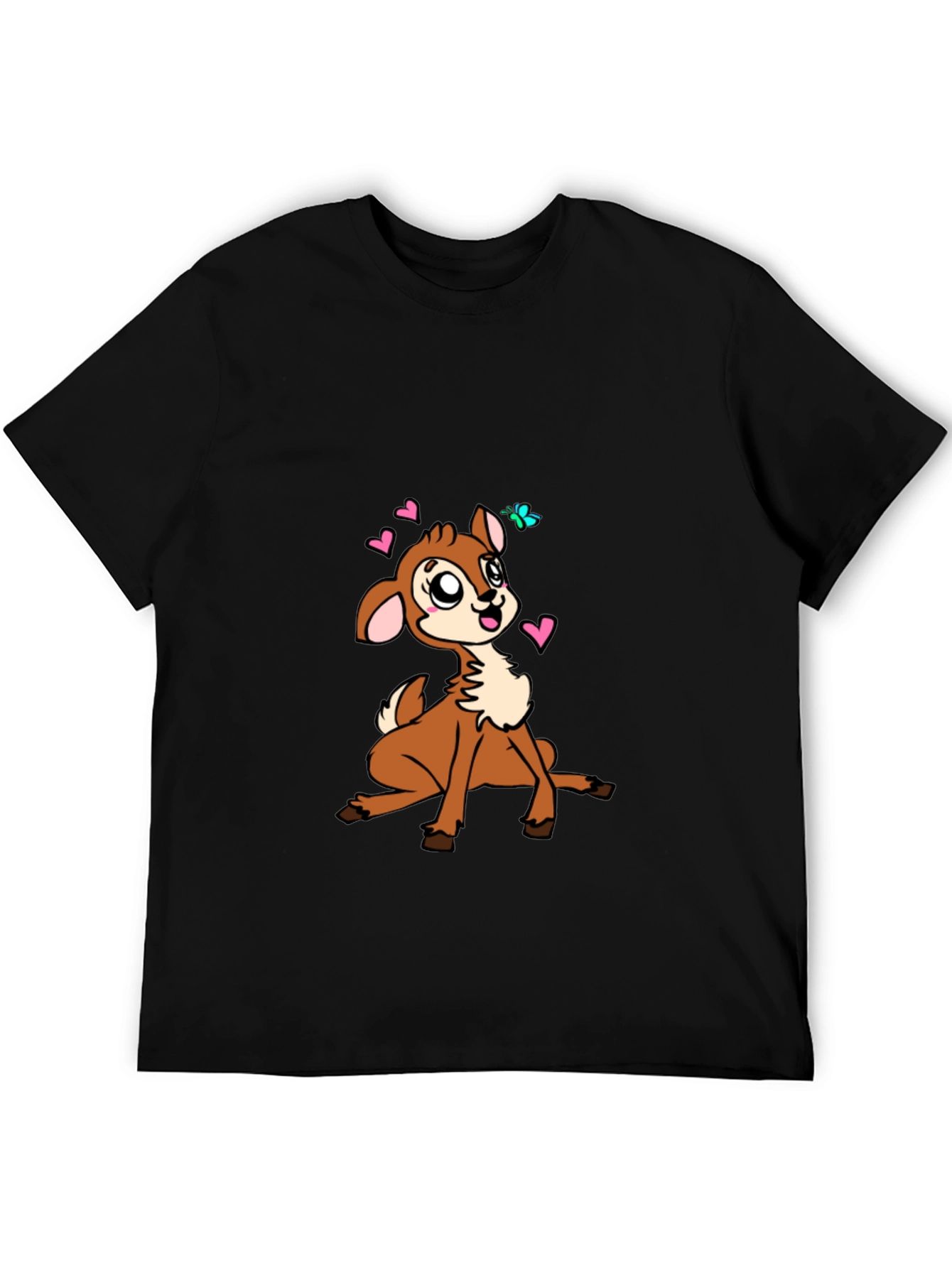 Cute Deer Graphic Tee - Black Cotton Blend Casual Shirt