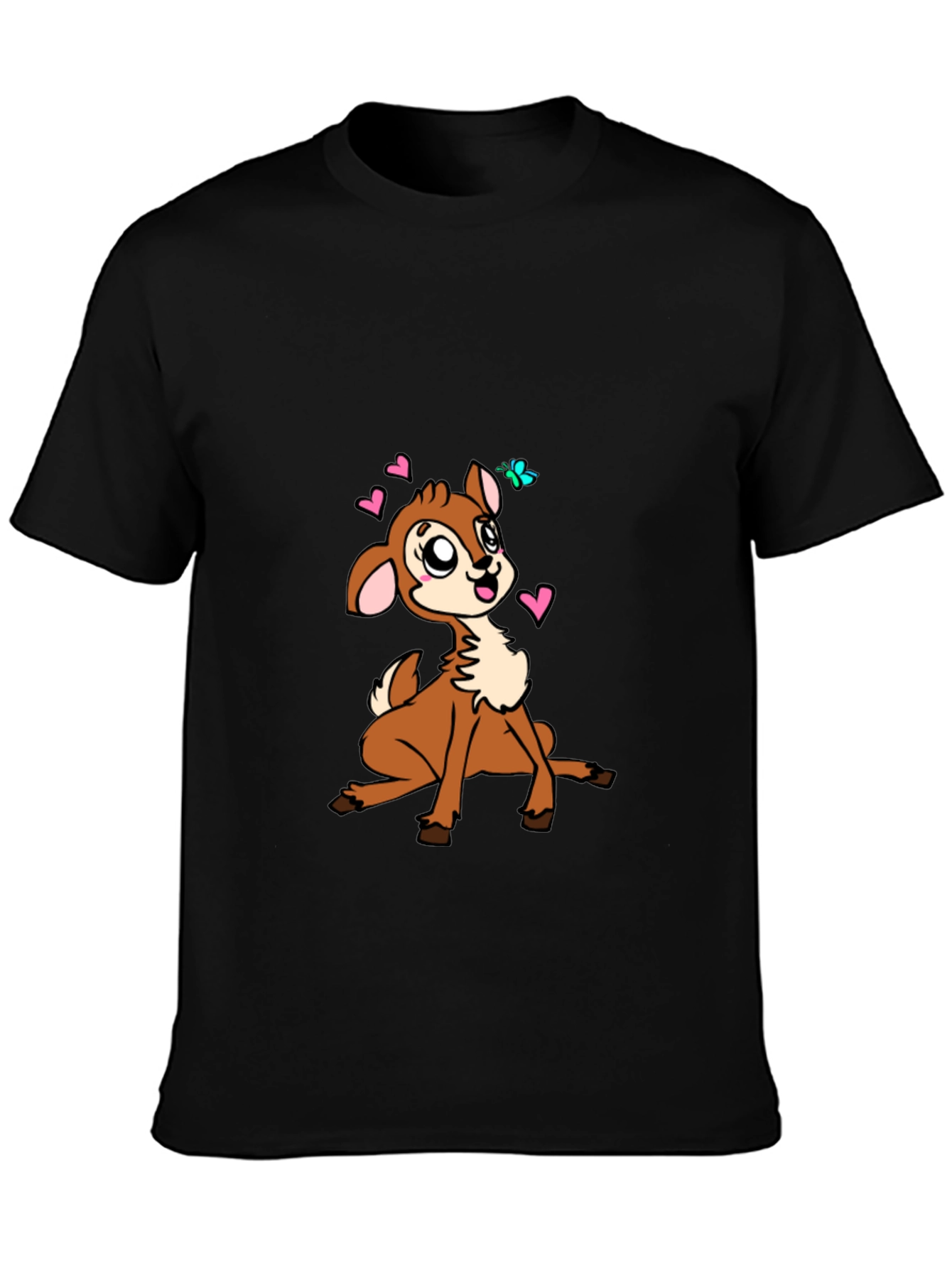 Cute Deer Graphic Tee - Black Cotton Blend Casual Shirt