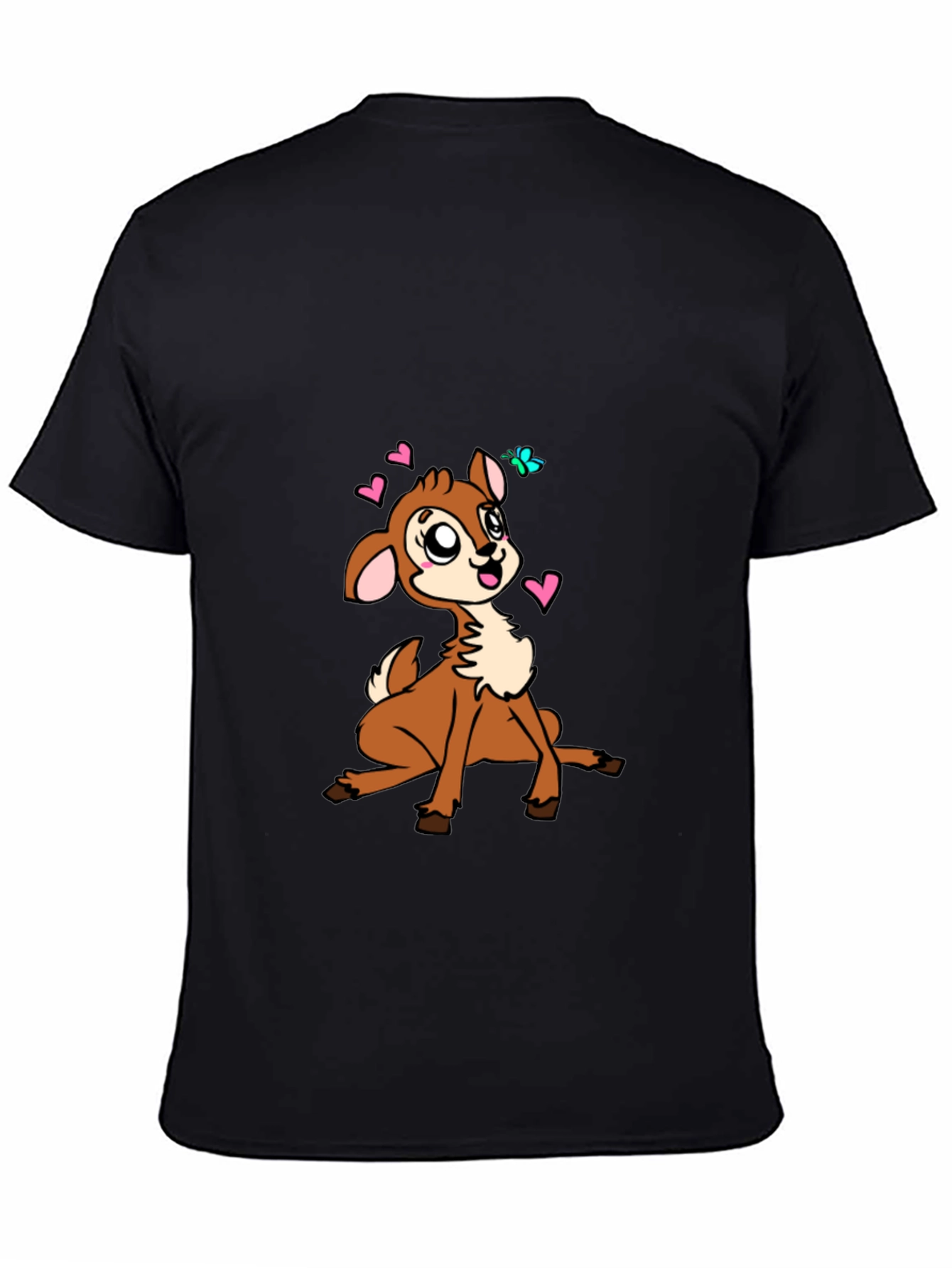 Cute Deer Graphic Tee - Black Cotton Blend Casual Shirt