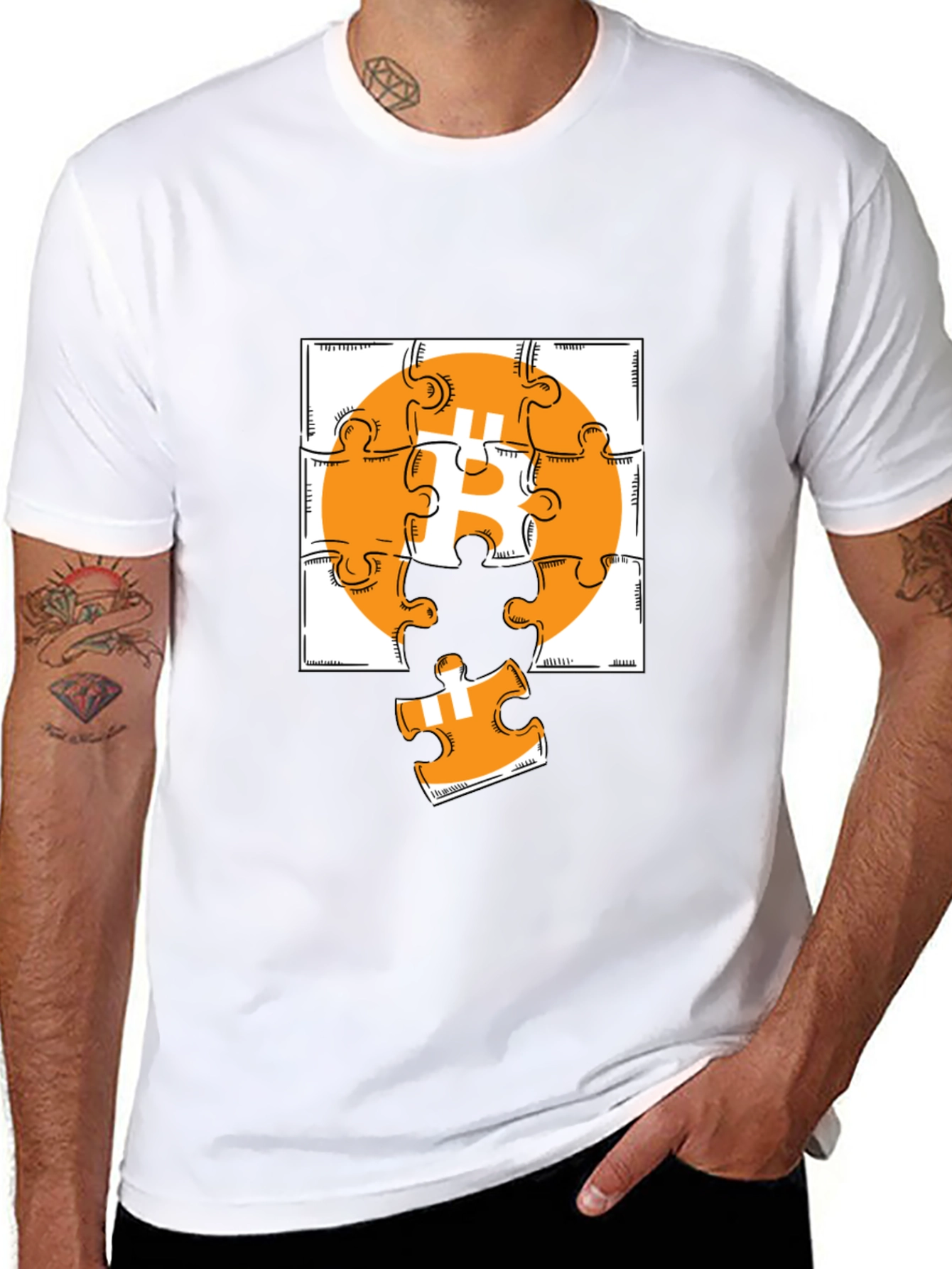Bitcoin Puzzle Graphic Tee - Black Crypto Shirt
