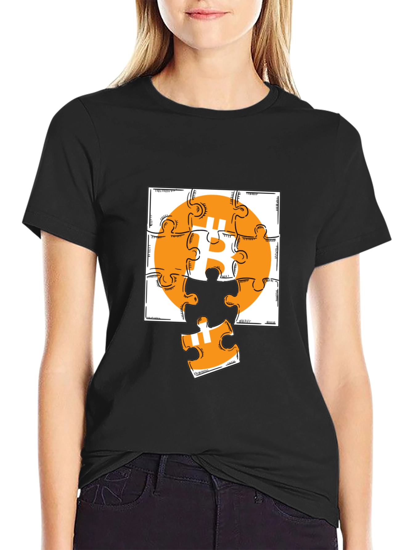 Bitcoin Puzzle Graphic Tee - Black Crypto Shirt