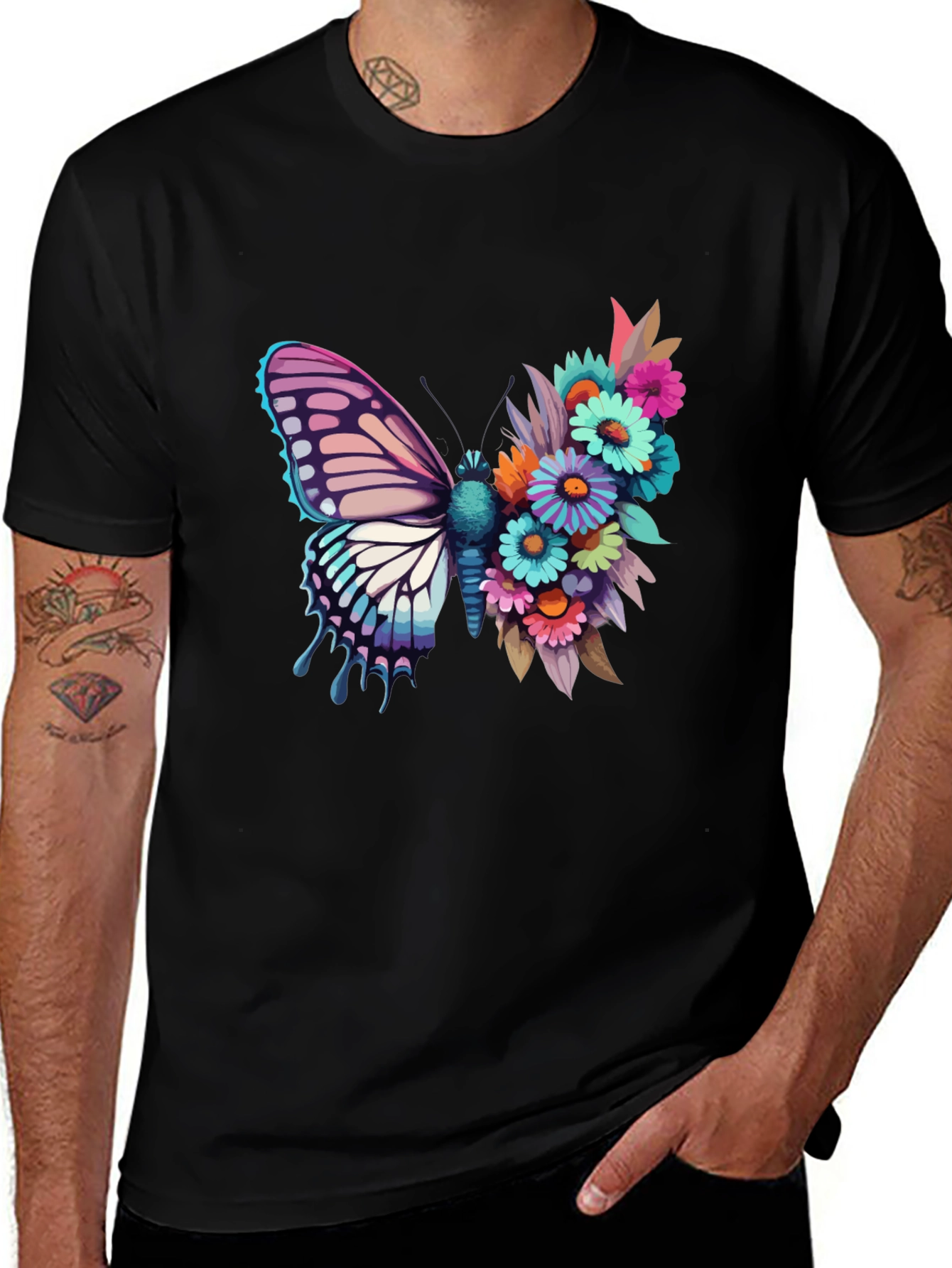 Butterfly Floral Graphic Tee - Black