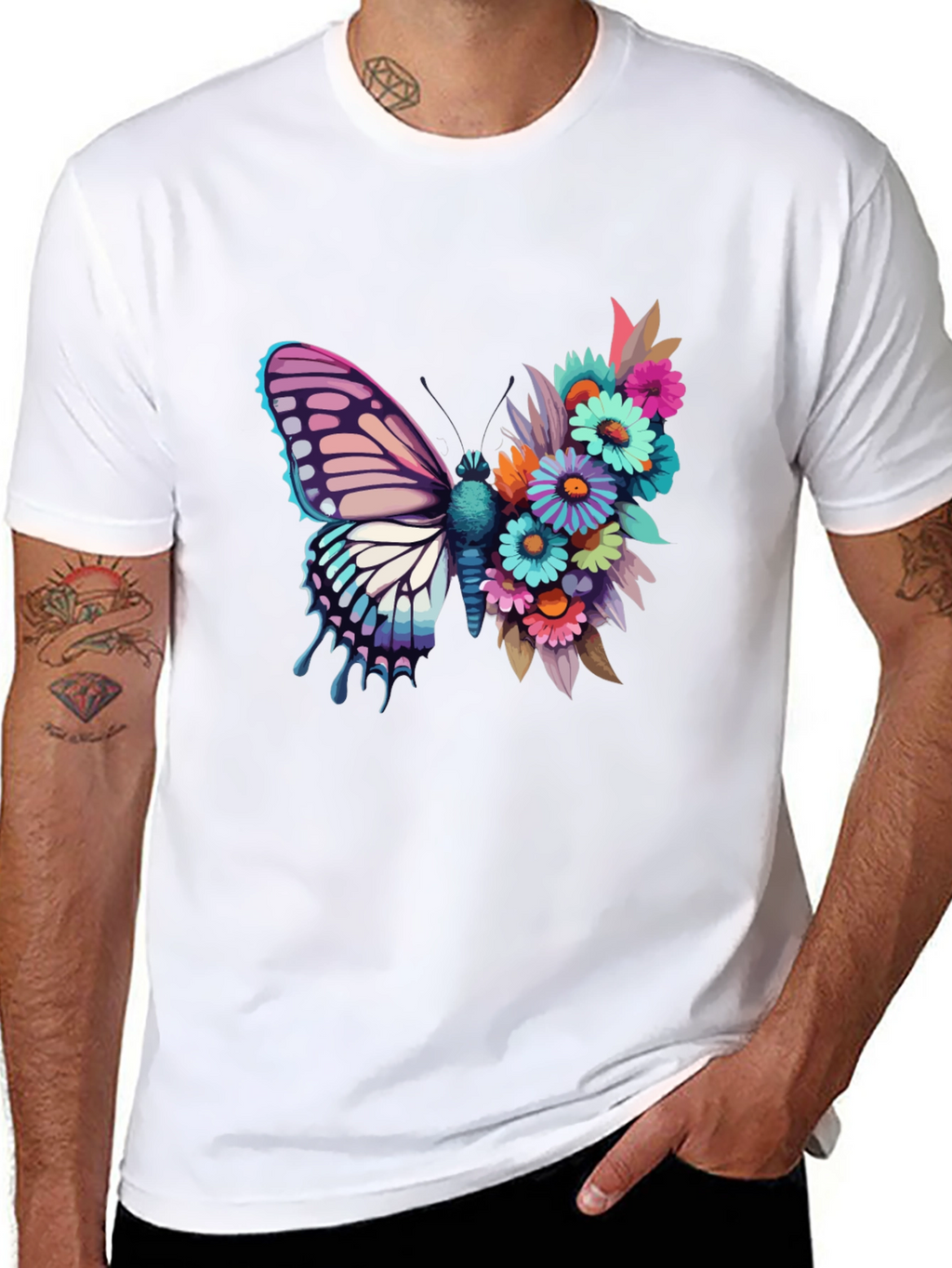 Butterfly Floral Graphic Tee - Black
