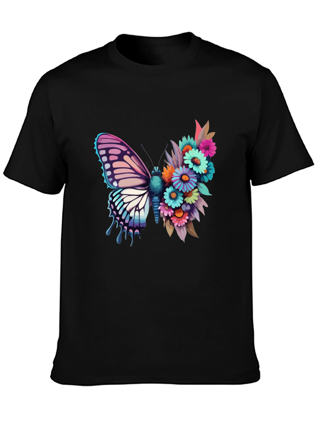 Butterfly Floral Graphic Tee - Black