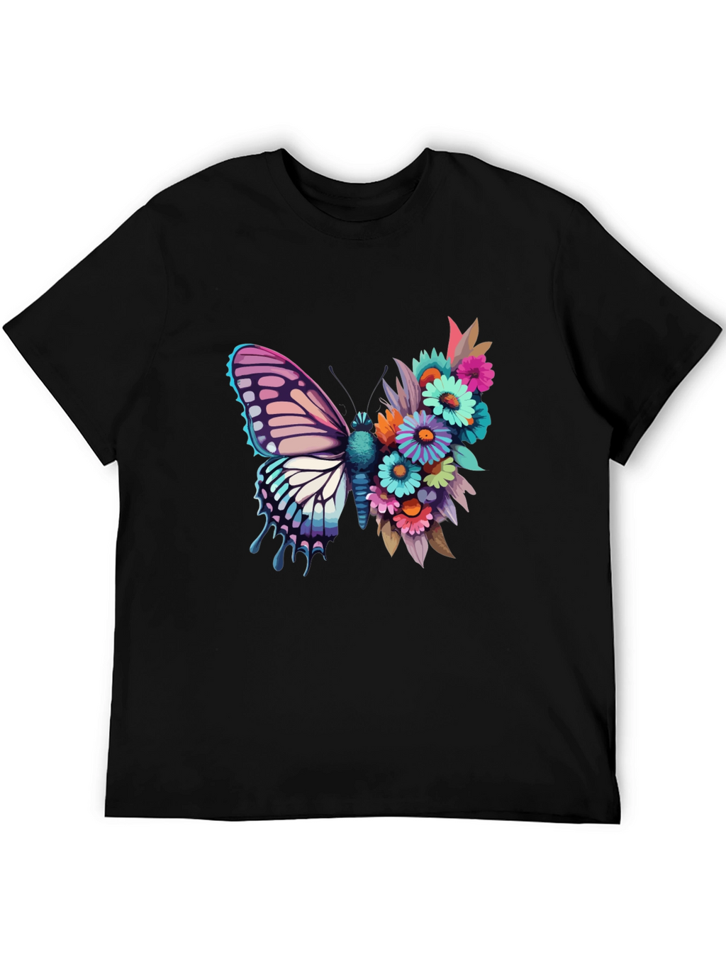 Butterfly Floral Graphic Tee - Black