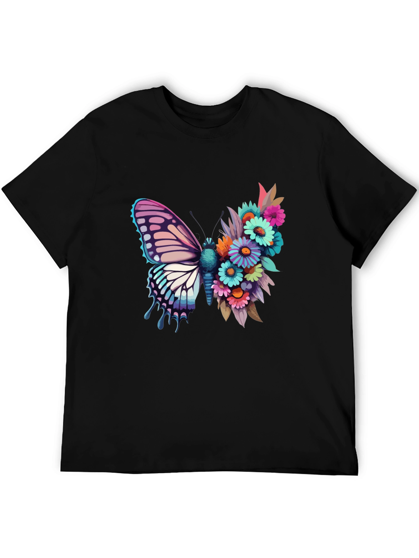 Butterfly Floral Graphic Tee - Black