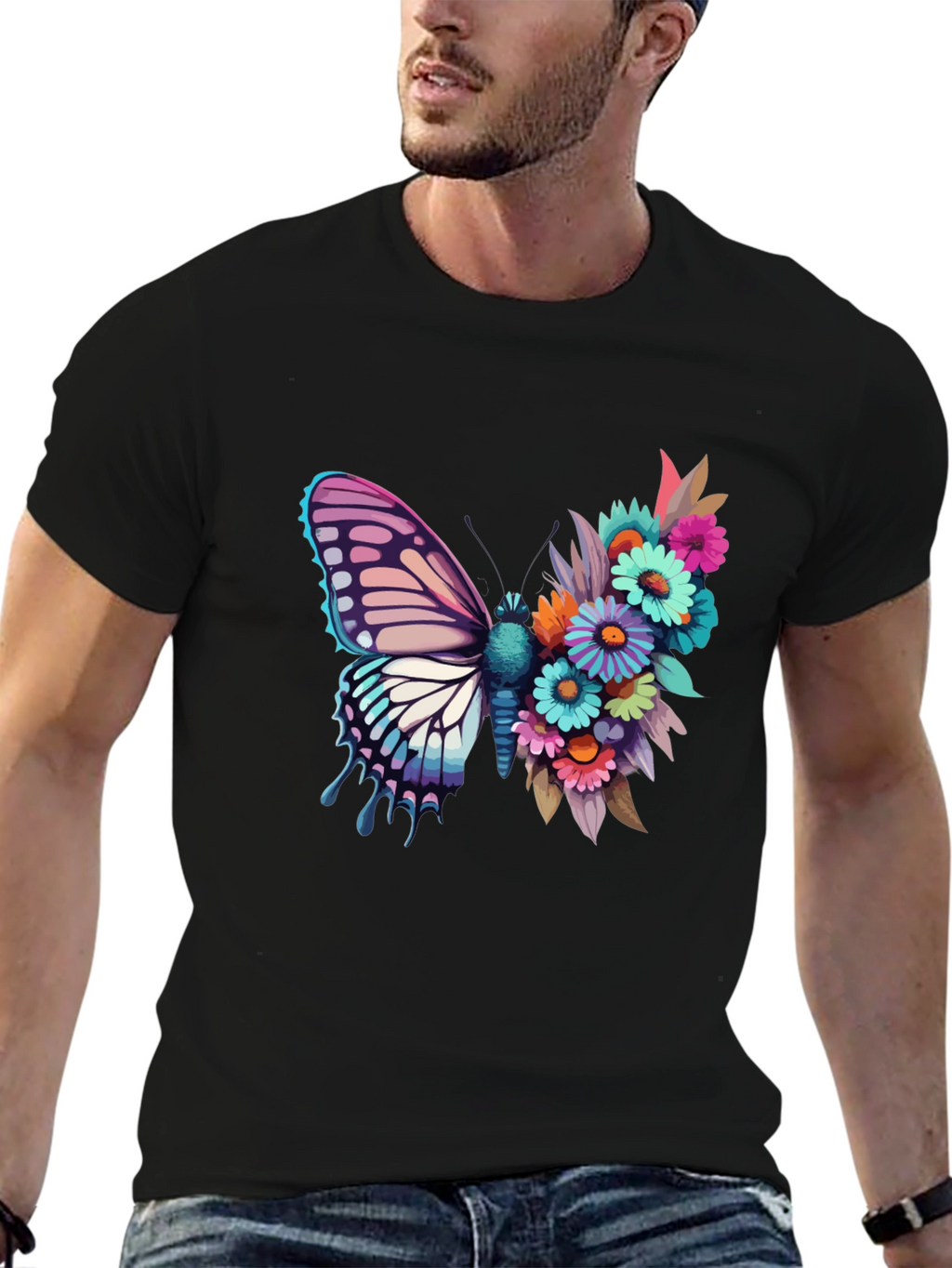 Butterfly Floral Graphic Tee - Black